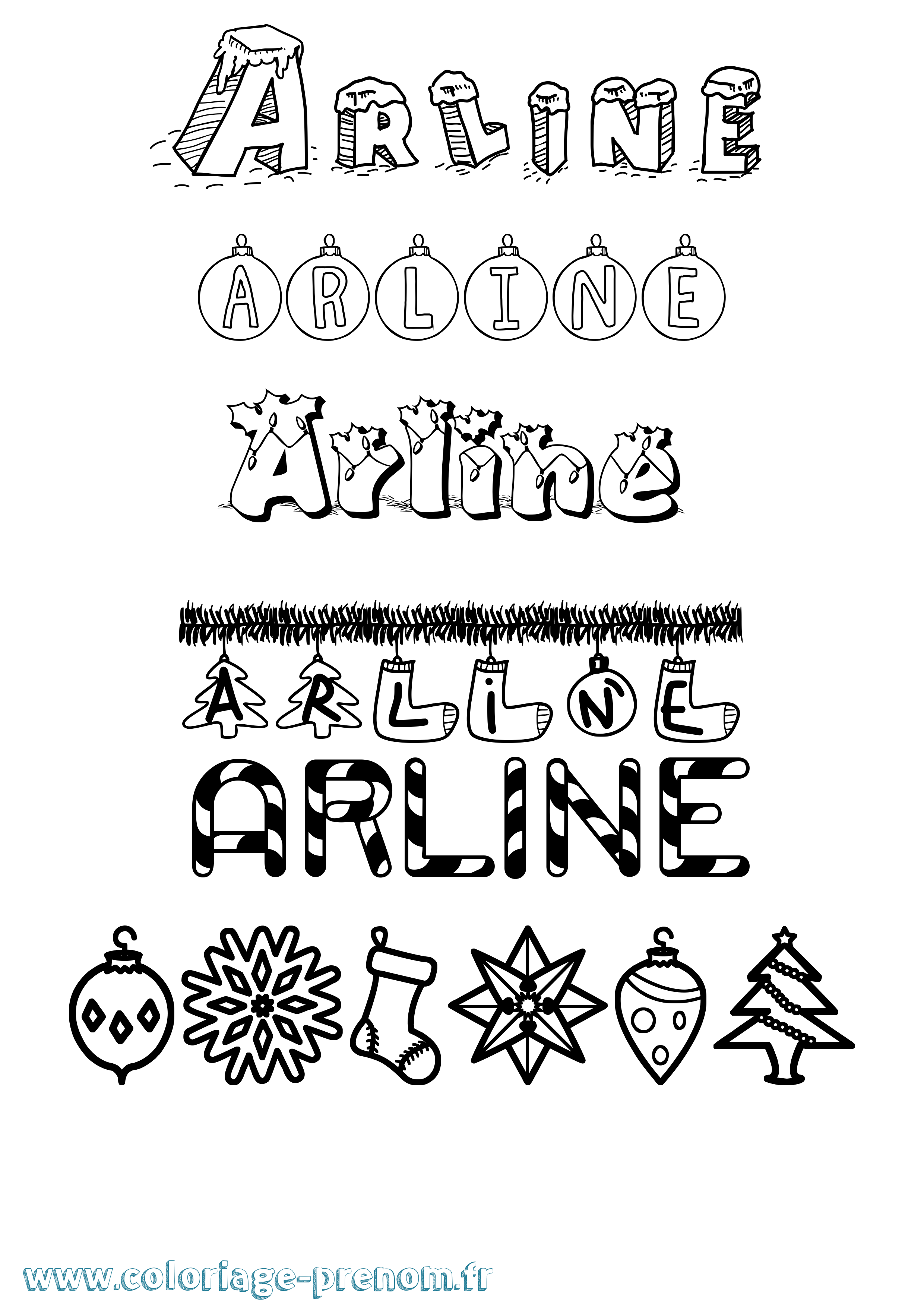 Coloriage prénom Arline Noël