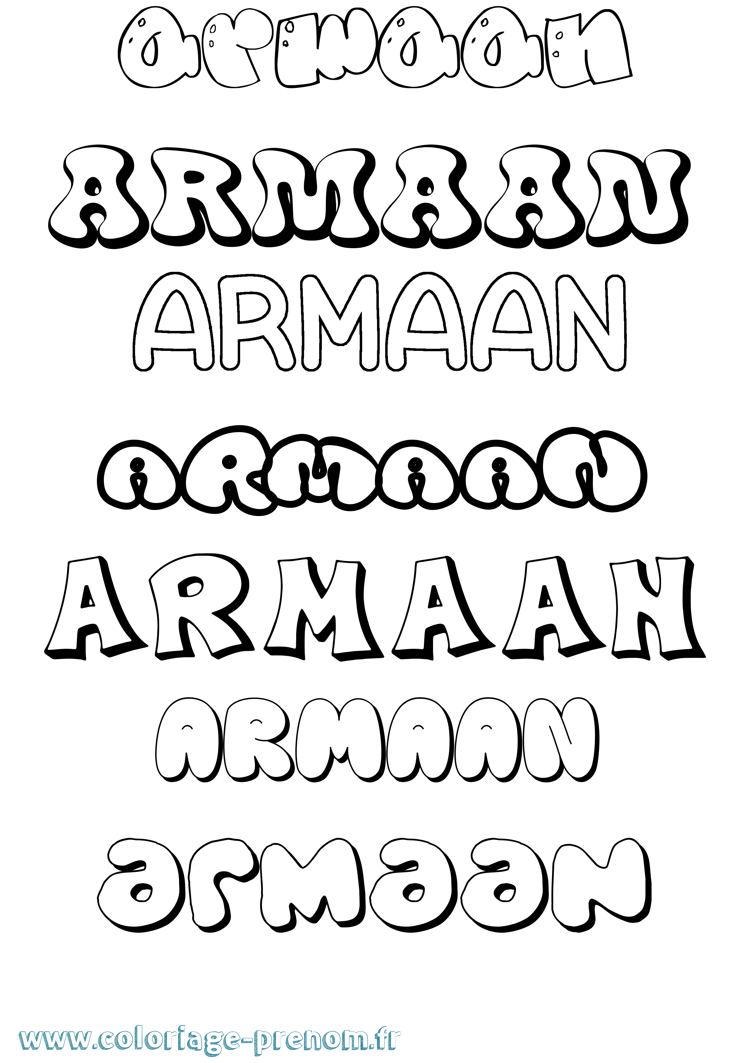 Coloriage prénom Armaan Bubble