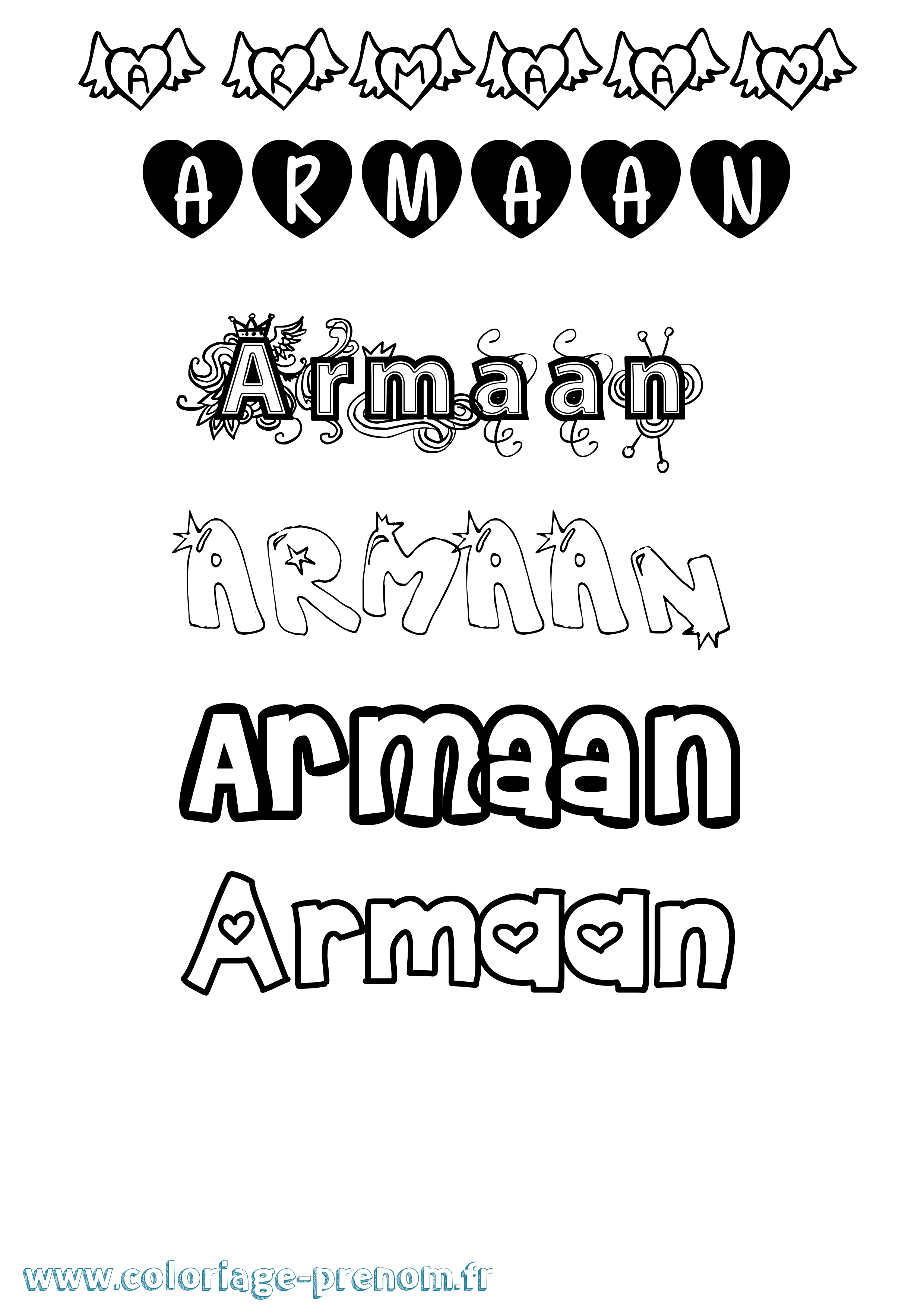 Coloriage prénom Armaan Girly