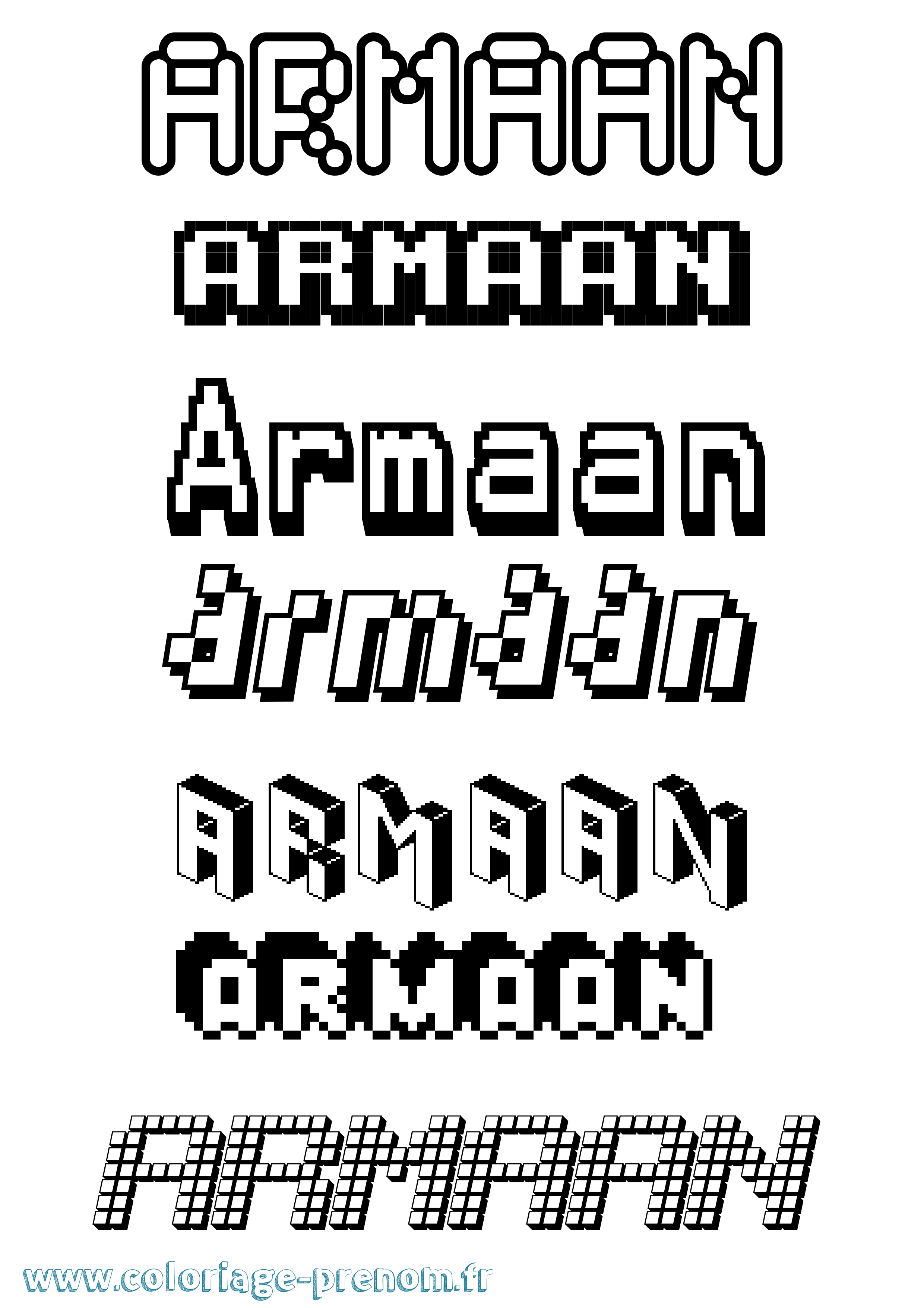 Coloriage prénom Armaan Pixel
