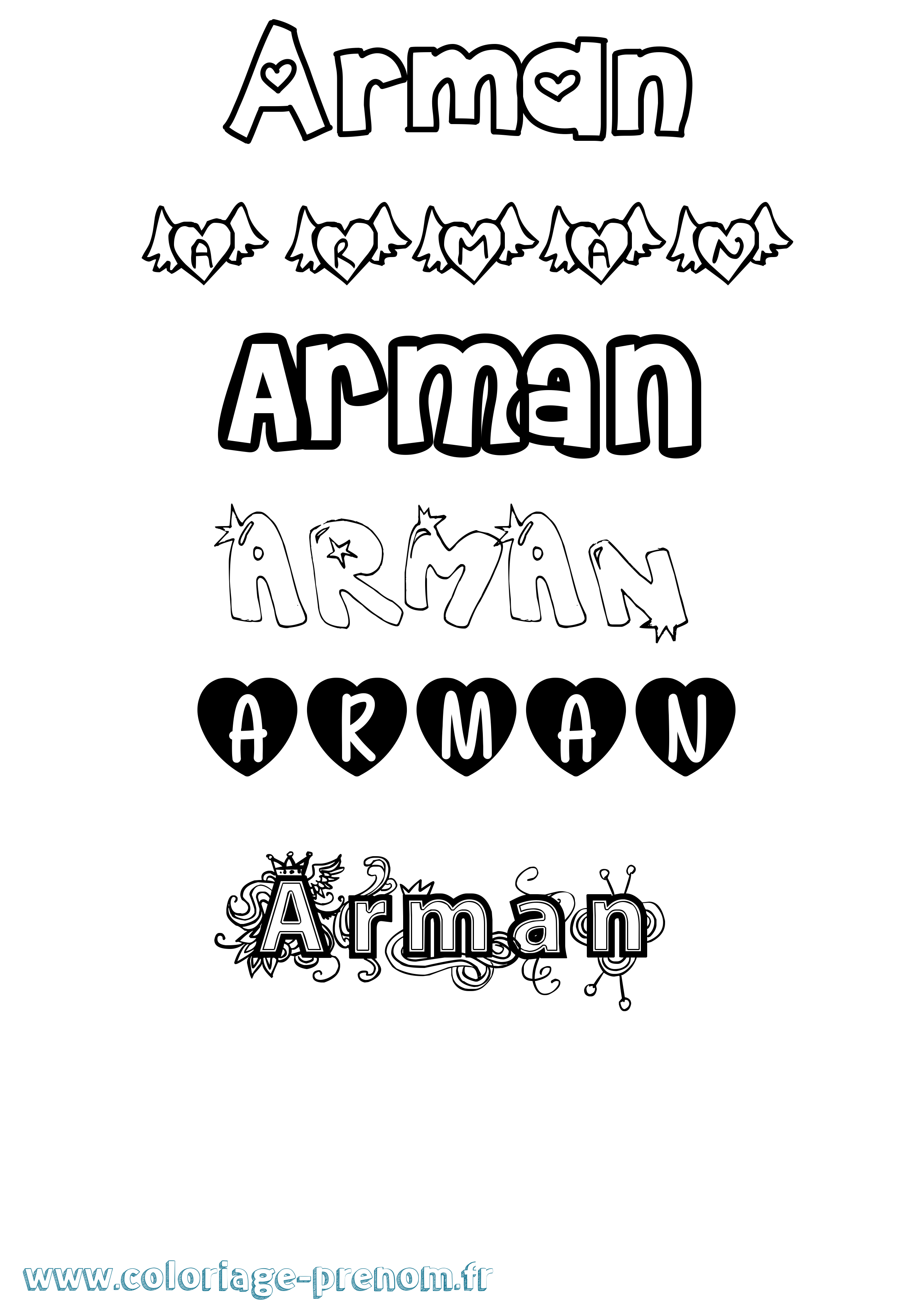 Coloriage prénom Arman Girly