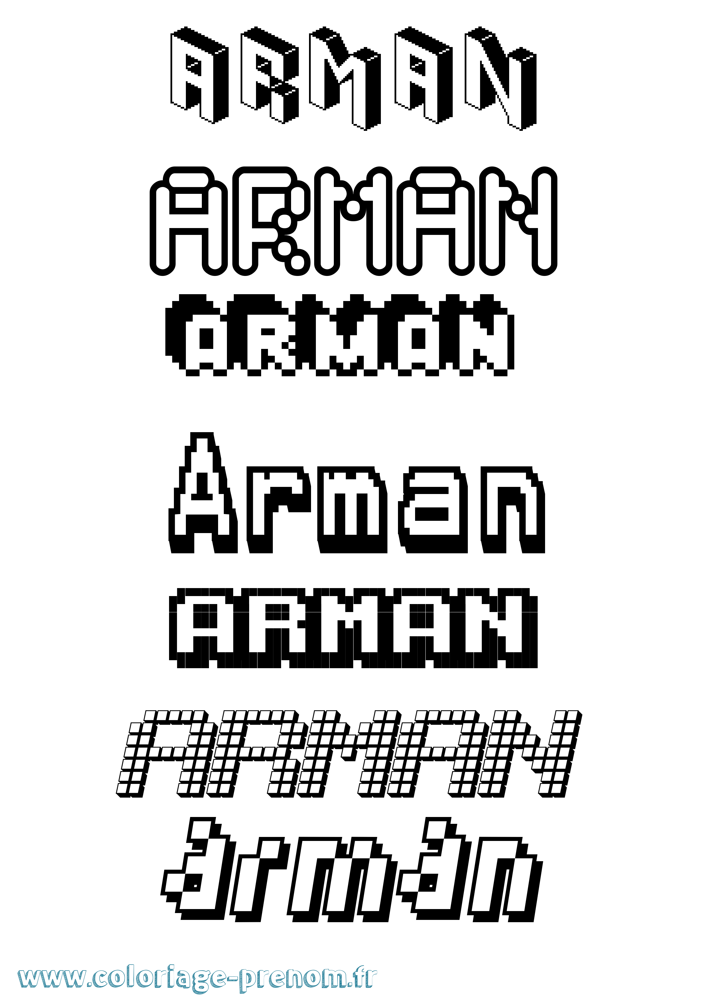 Coloriage prénom Arman Pixel