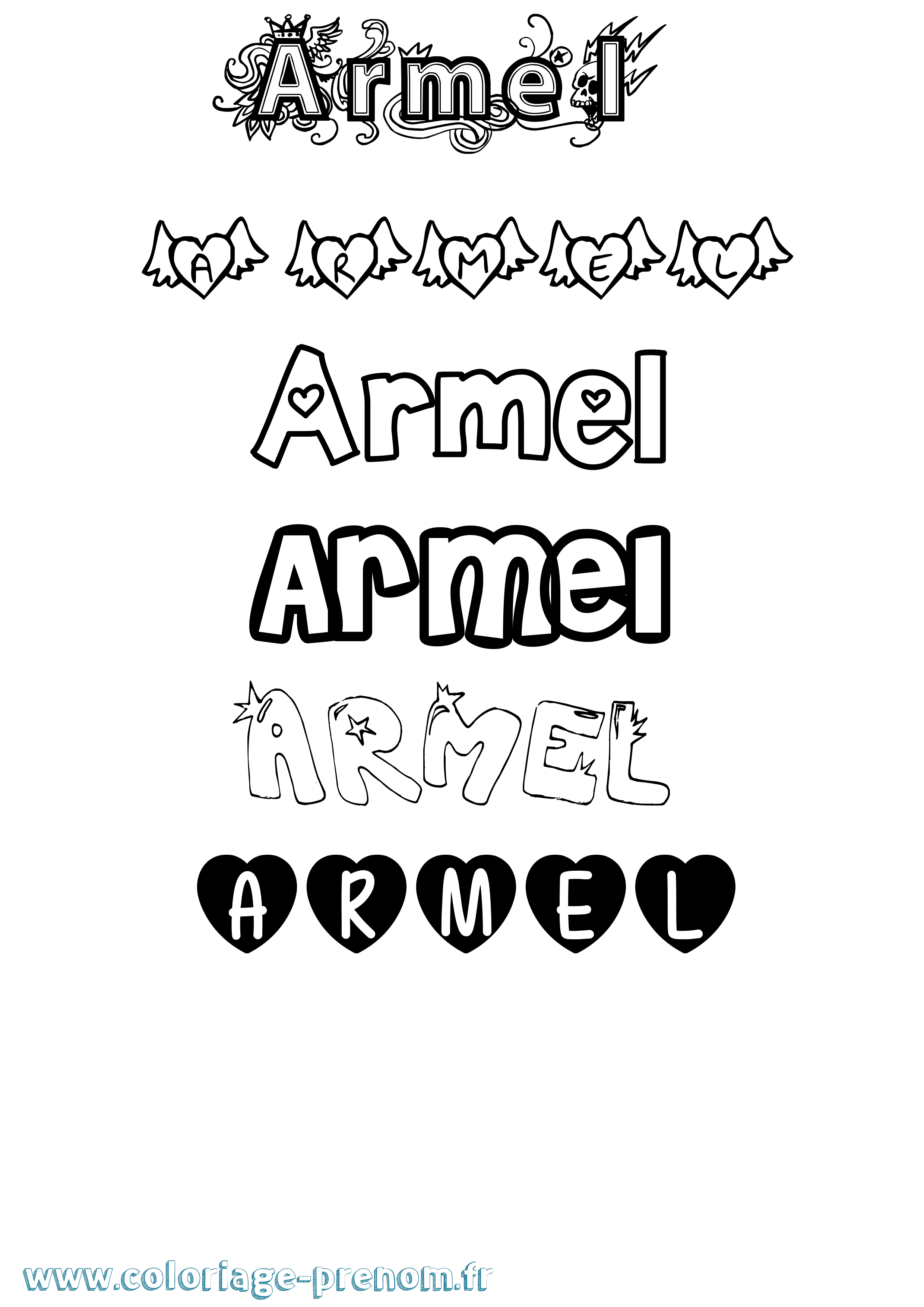 Coloriage prénom Armel Girly