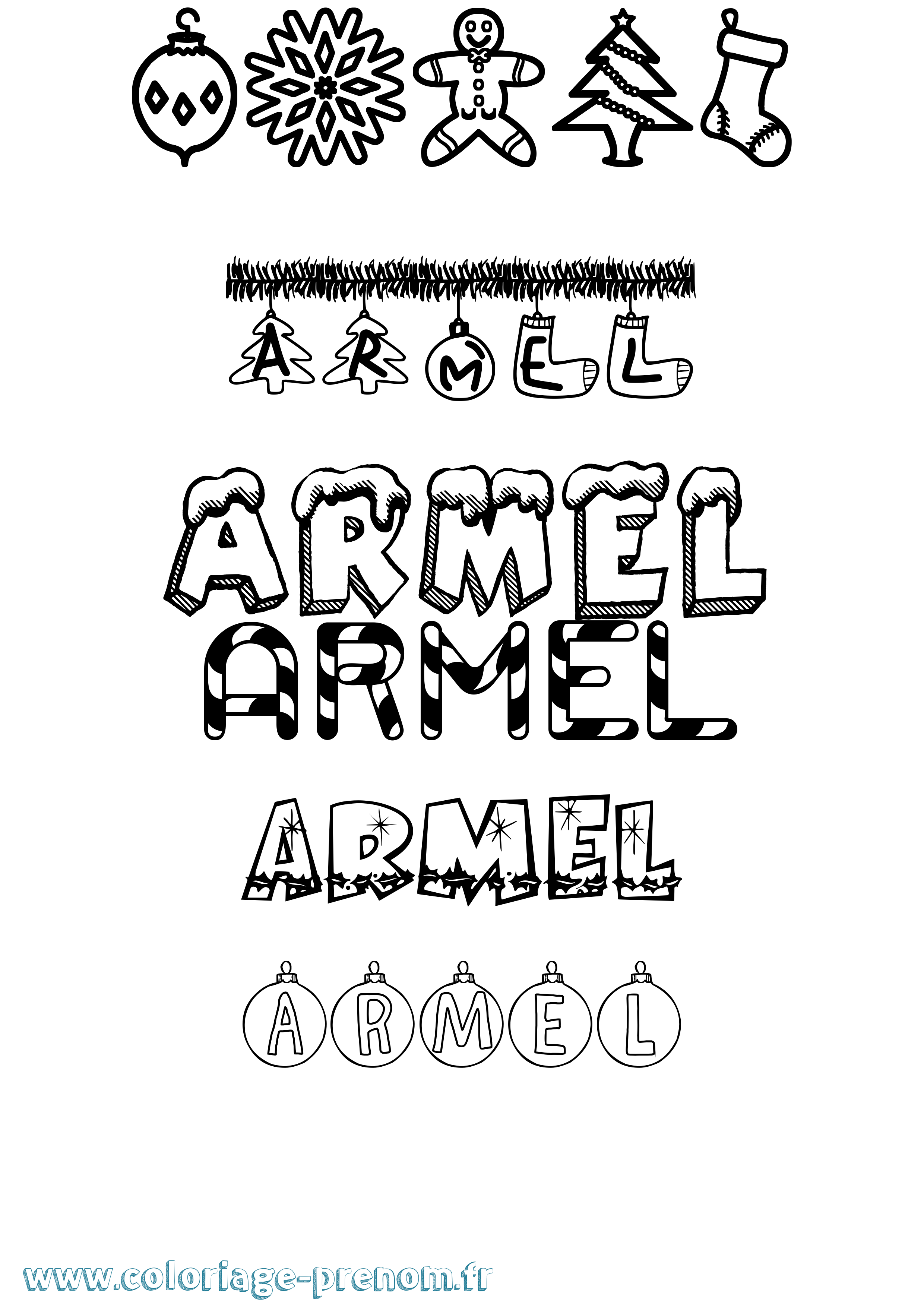 Coloriage Armel Noël Coloriage prénom Armel Noël