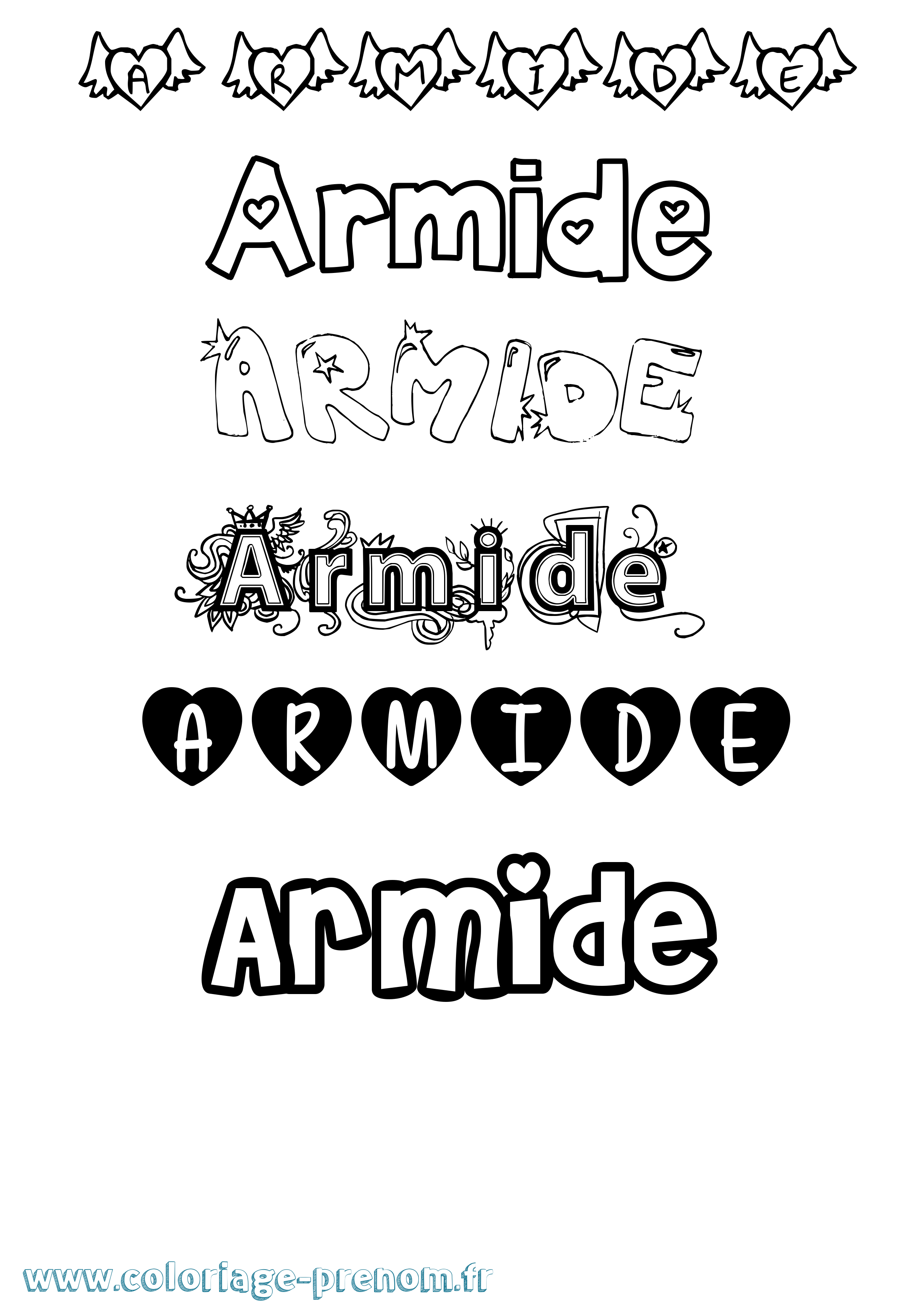 Coloriage prénom Armide Girly