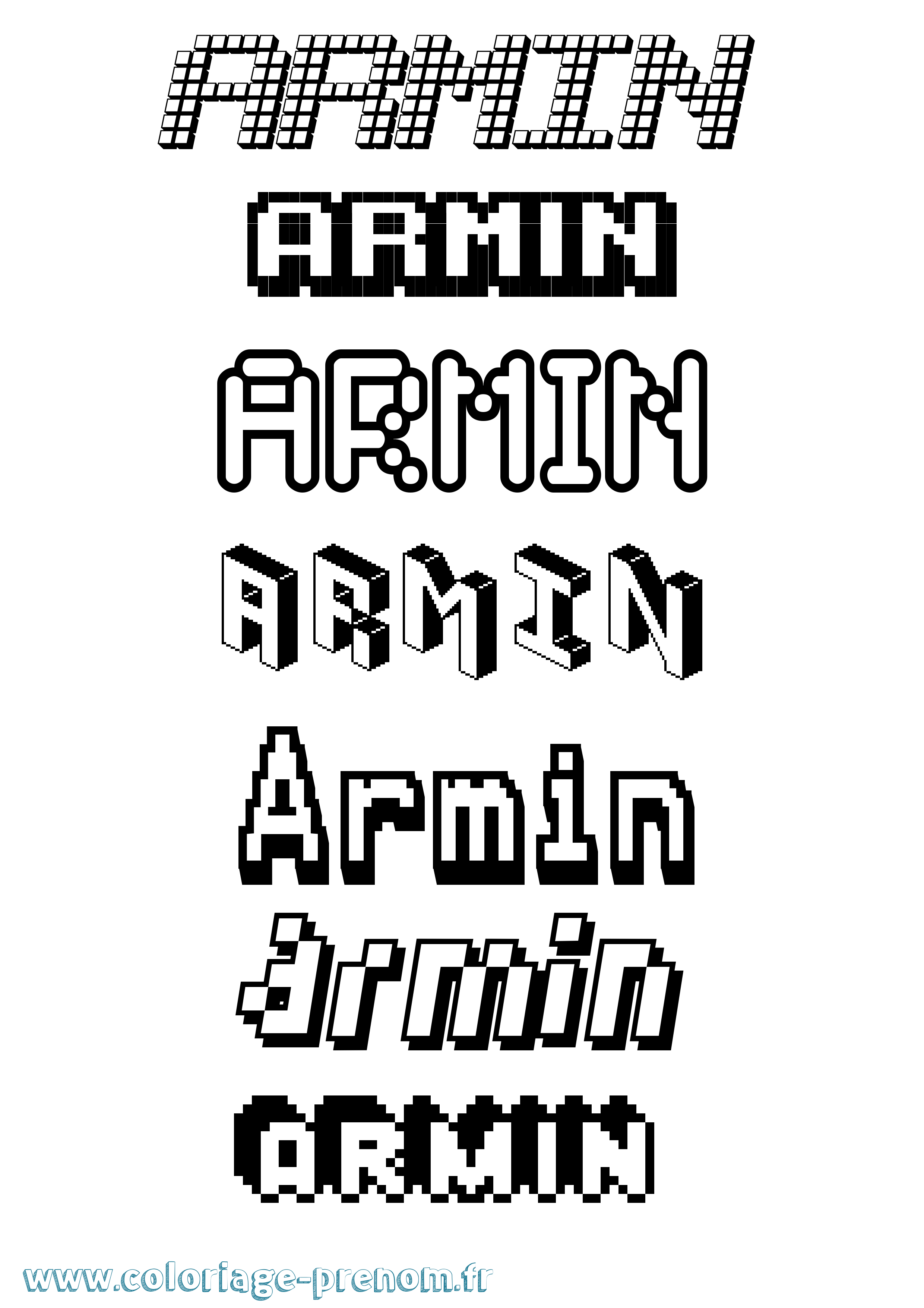 Coloriage prénom Armin Pixel