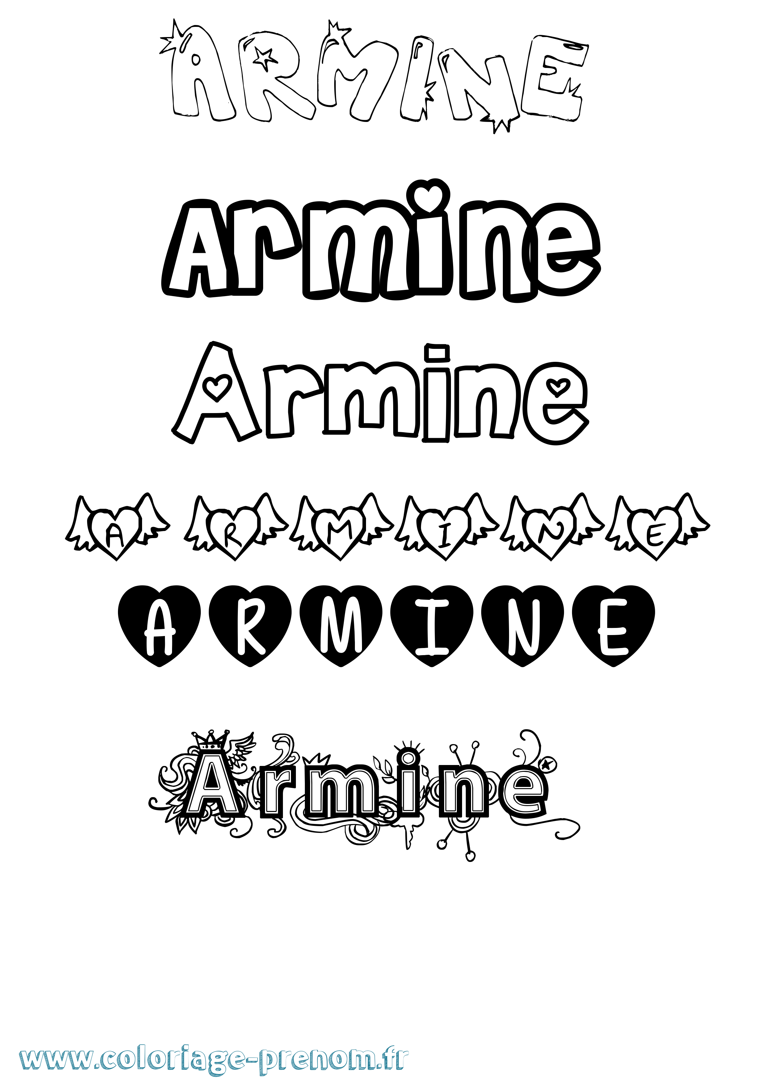 Coloriage prénom Armine Girly
