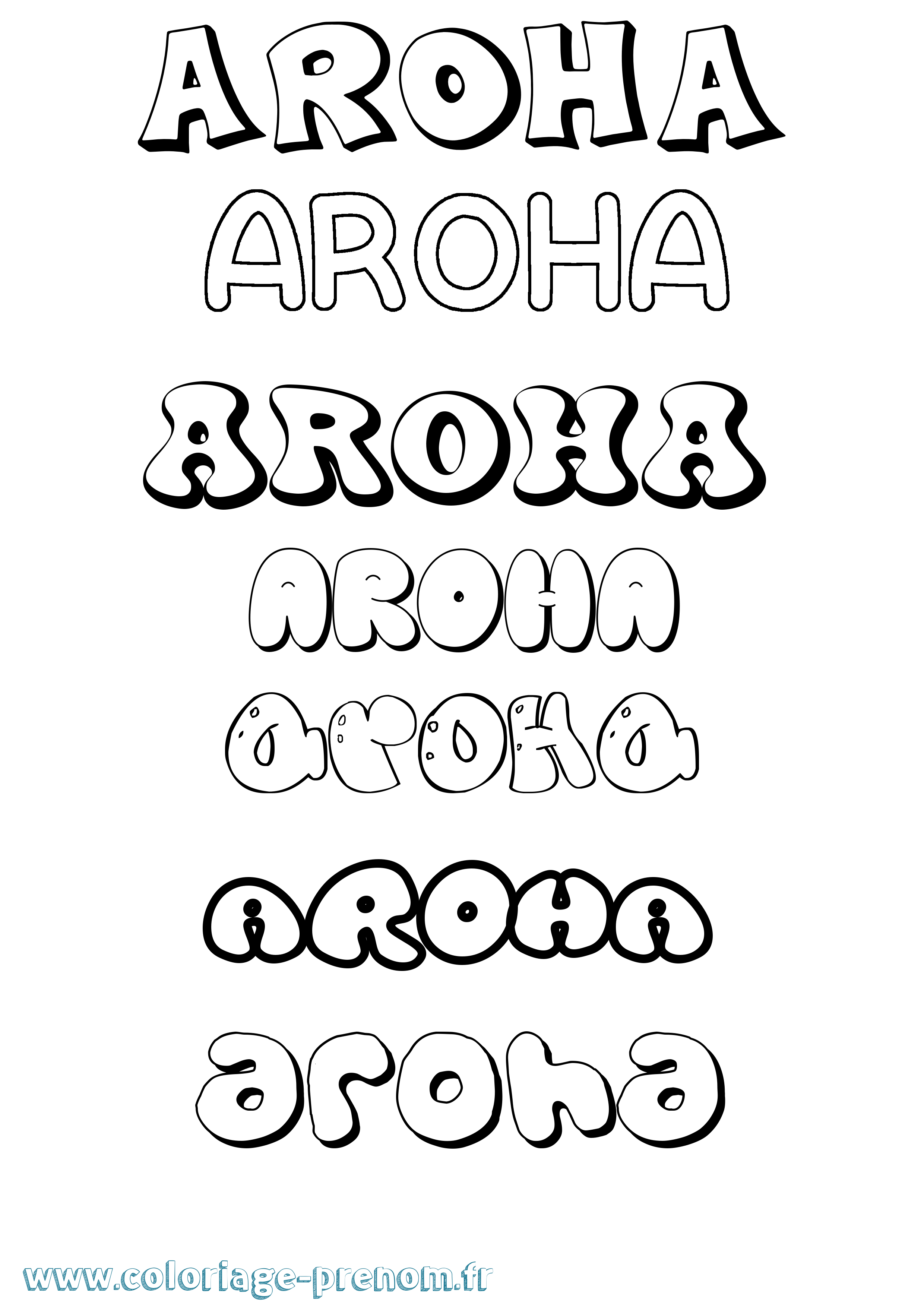 Coloriage prénom Aroha Bubble