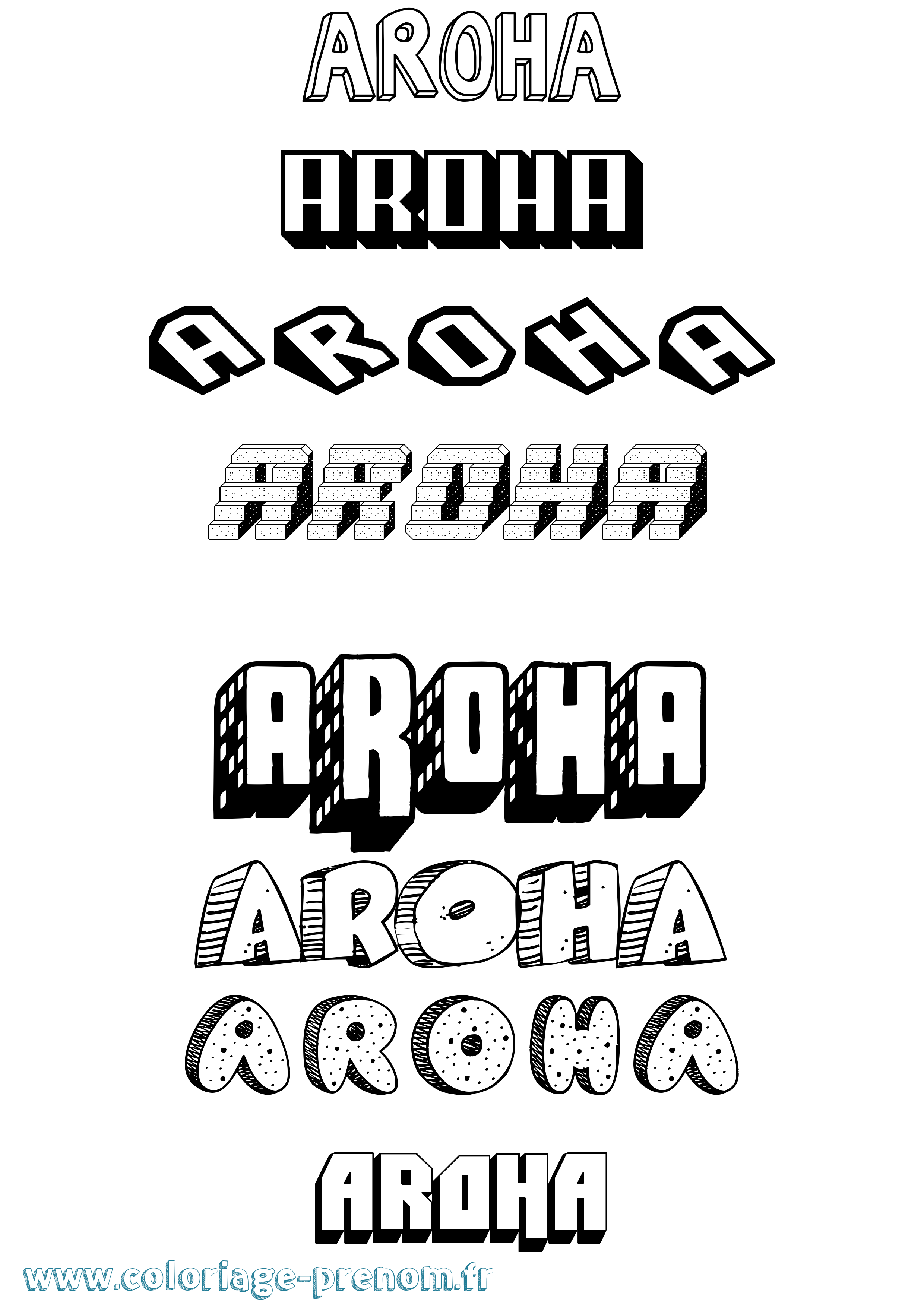 Coloriage prénom Aroha Effet 3D