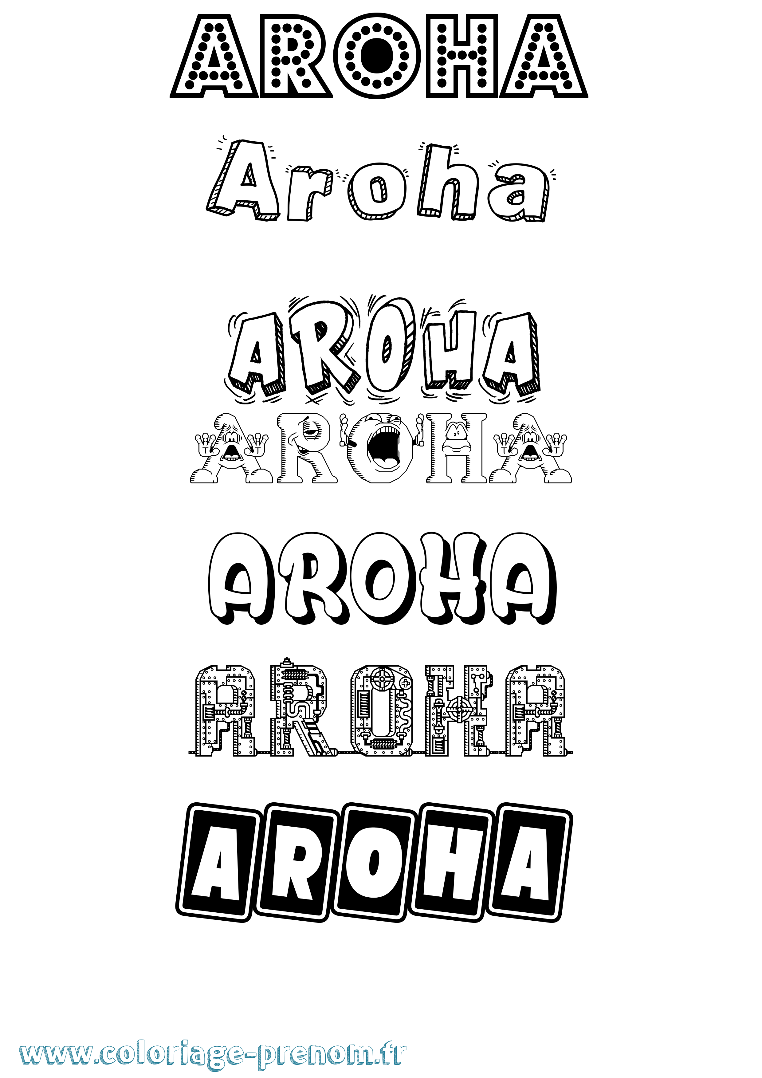 Coloriage prénom Aroha Fun