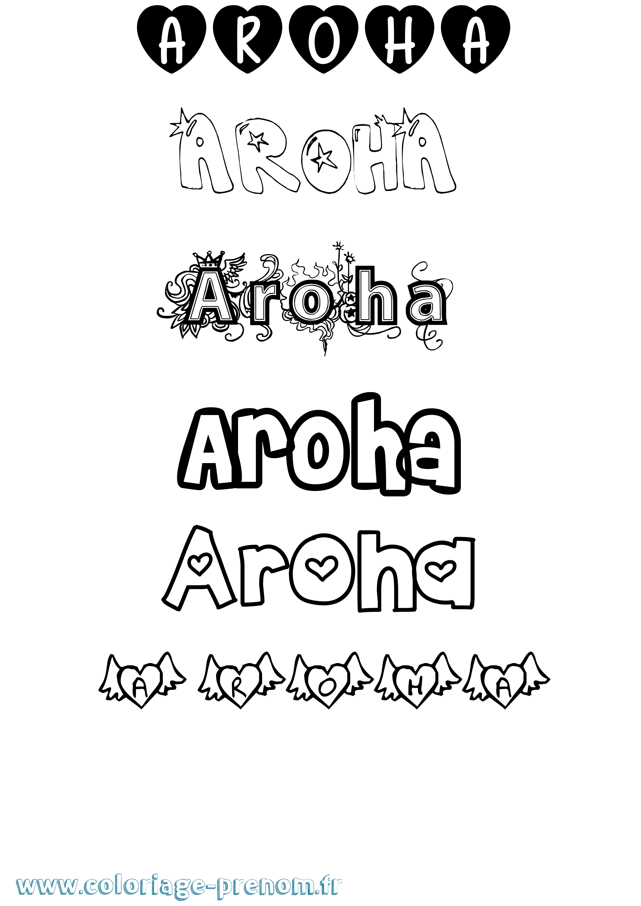 Coloriage prénom Aroha Girly