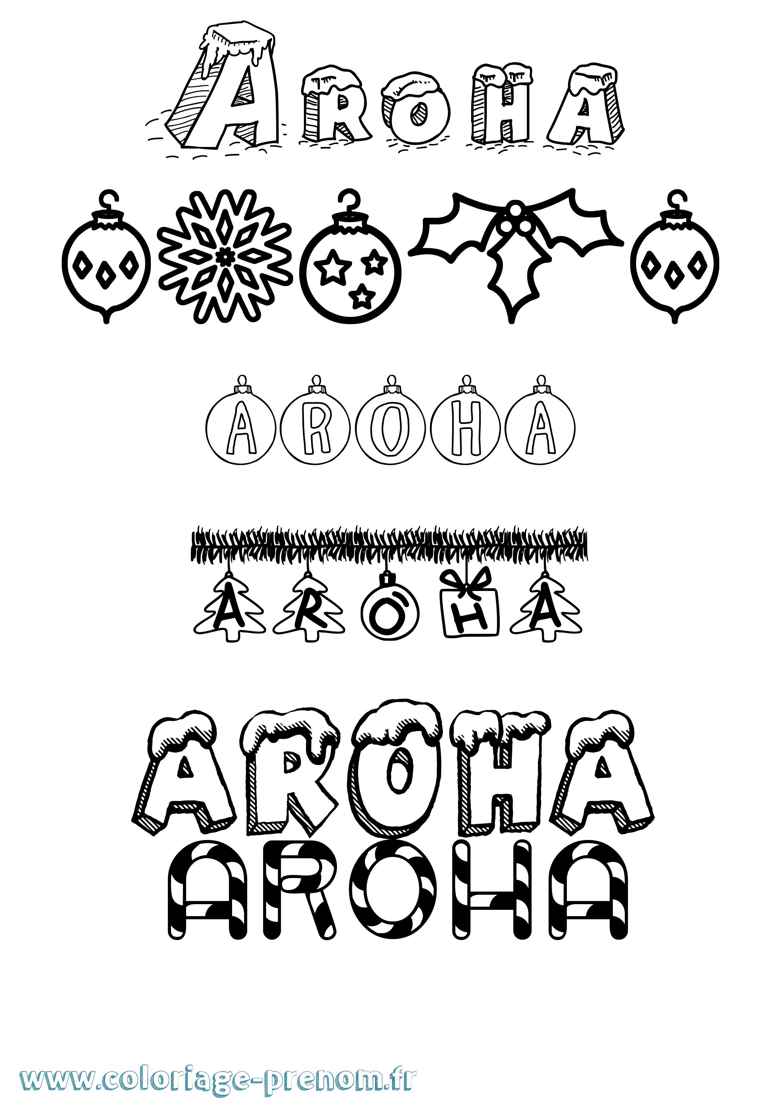 Coloriage prénom Aroha Noël