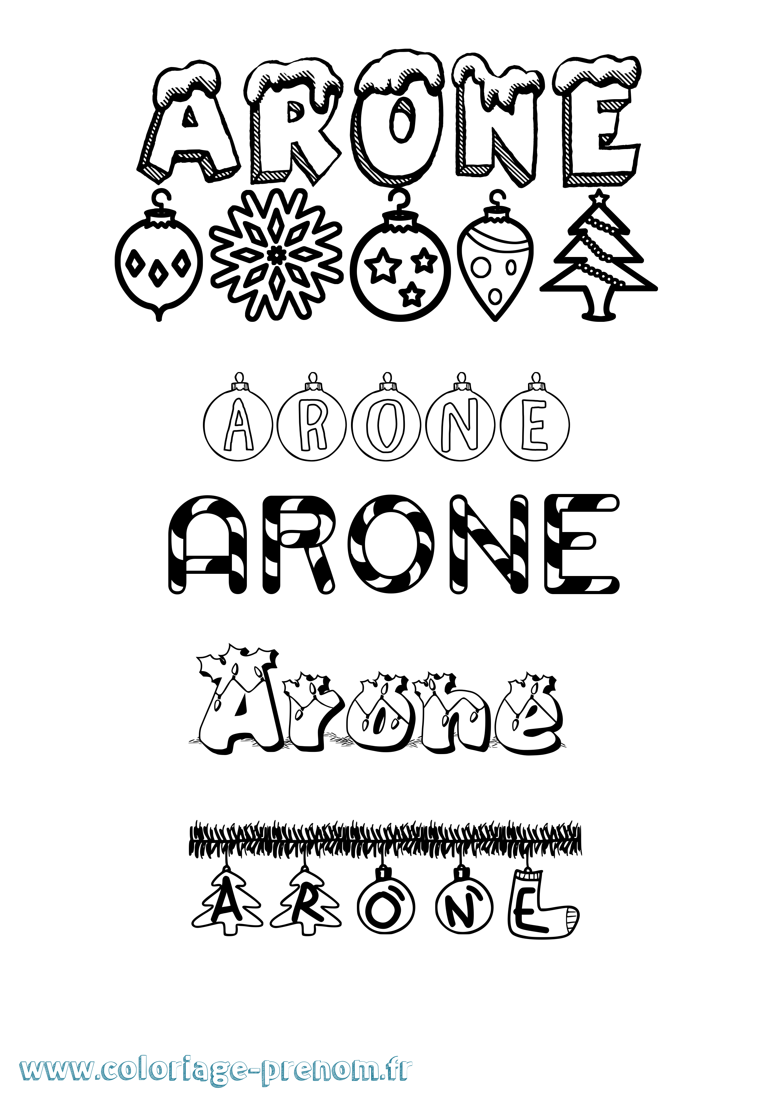 Coloriage prénom Arone Noël