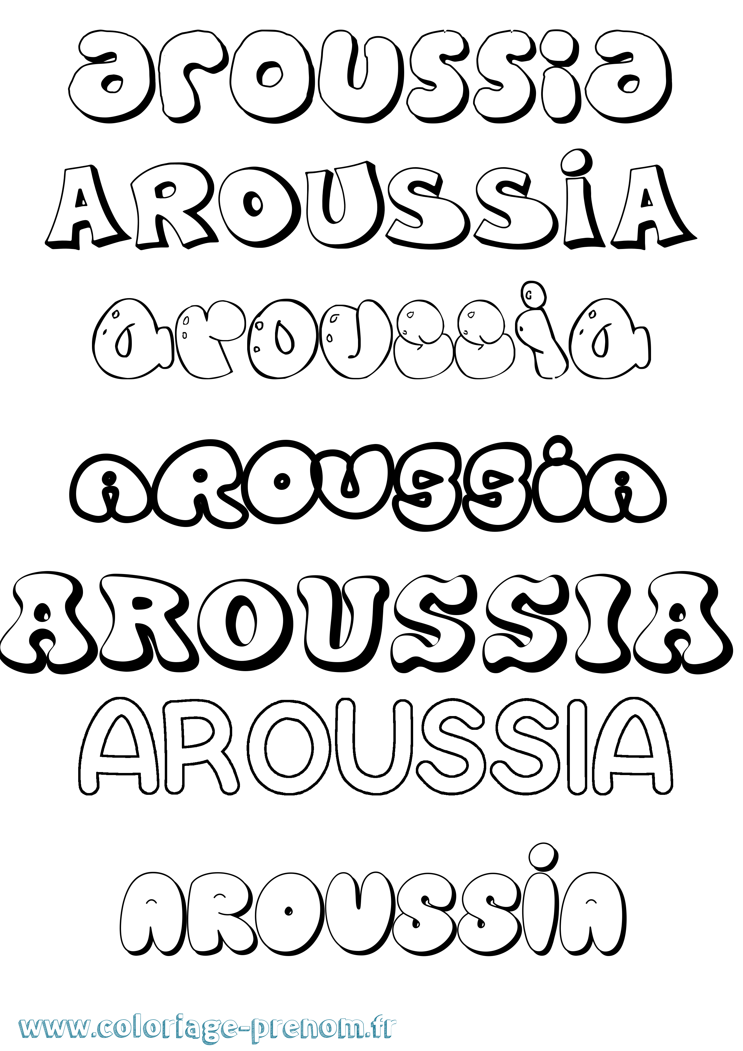 Coloriage prénom Aroussia Bubble