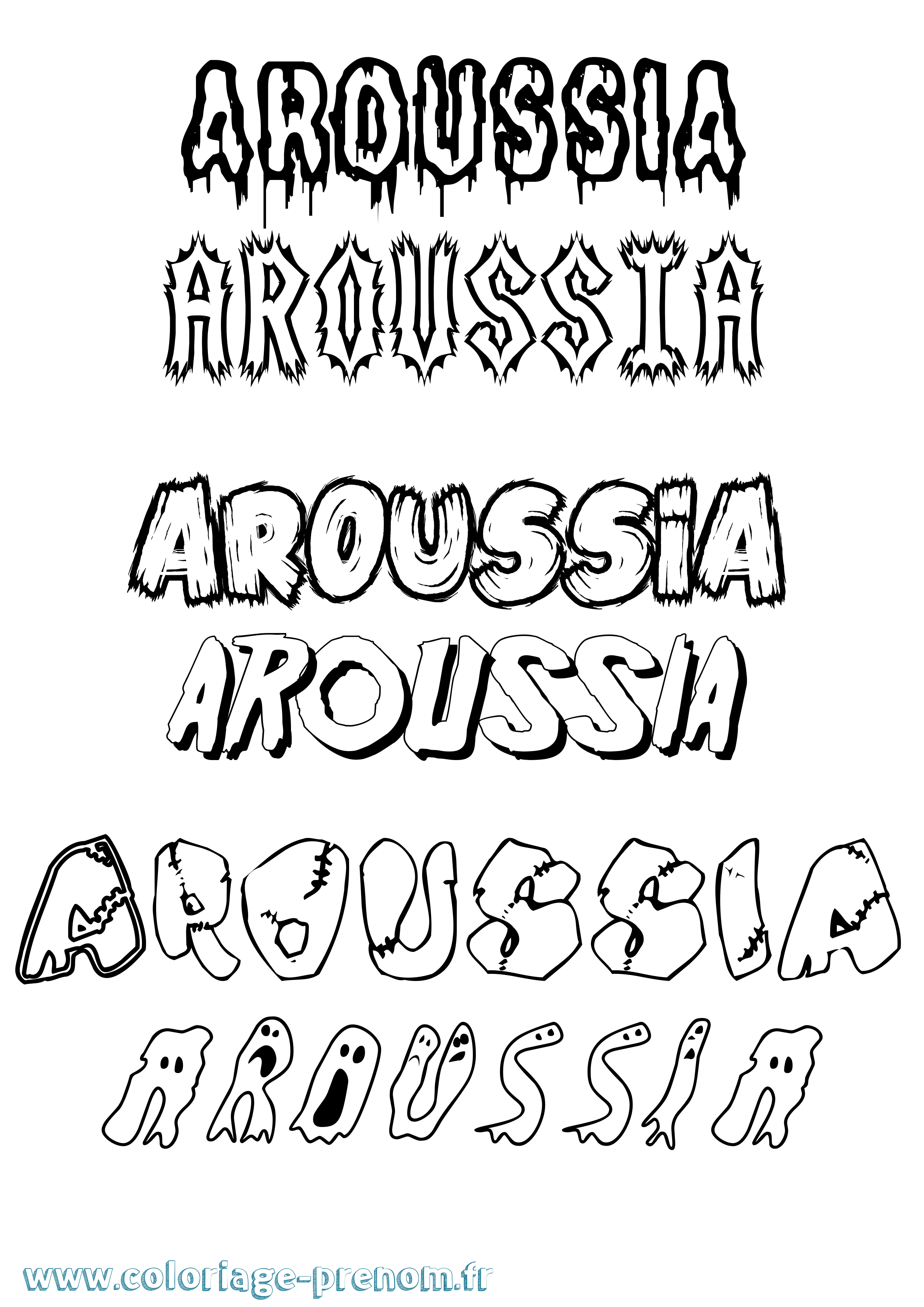 Coloriage prénom Aroussia Frisson