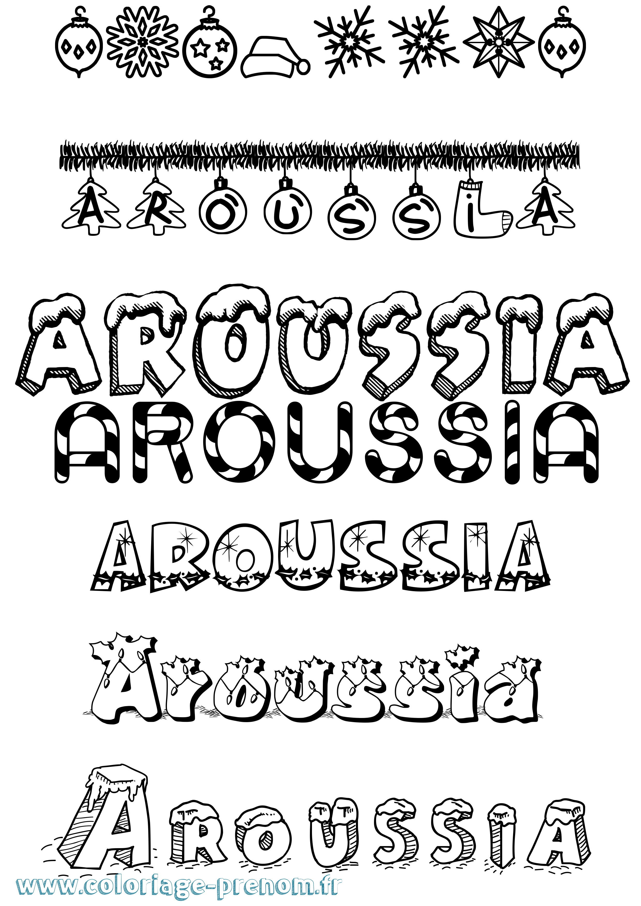 Coloriage prénom Aroussia Noël