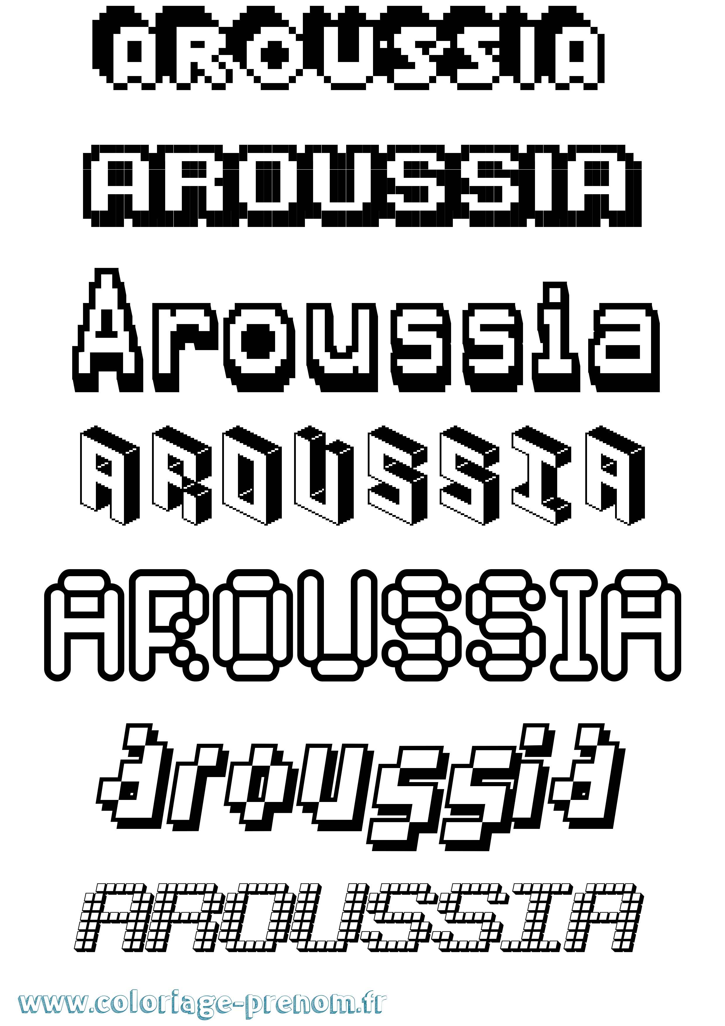 Coloriage prénom Aroussia Pixel
