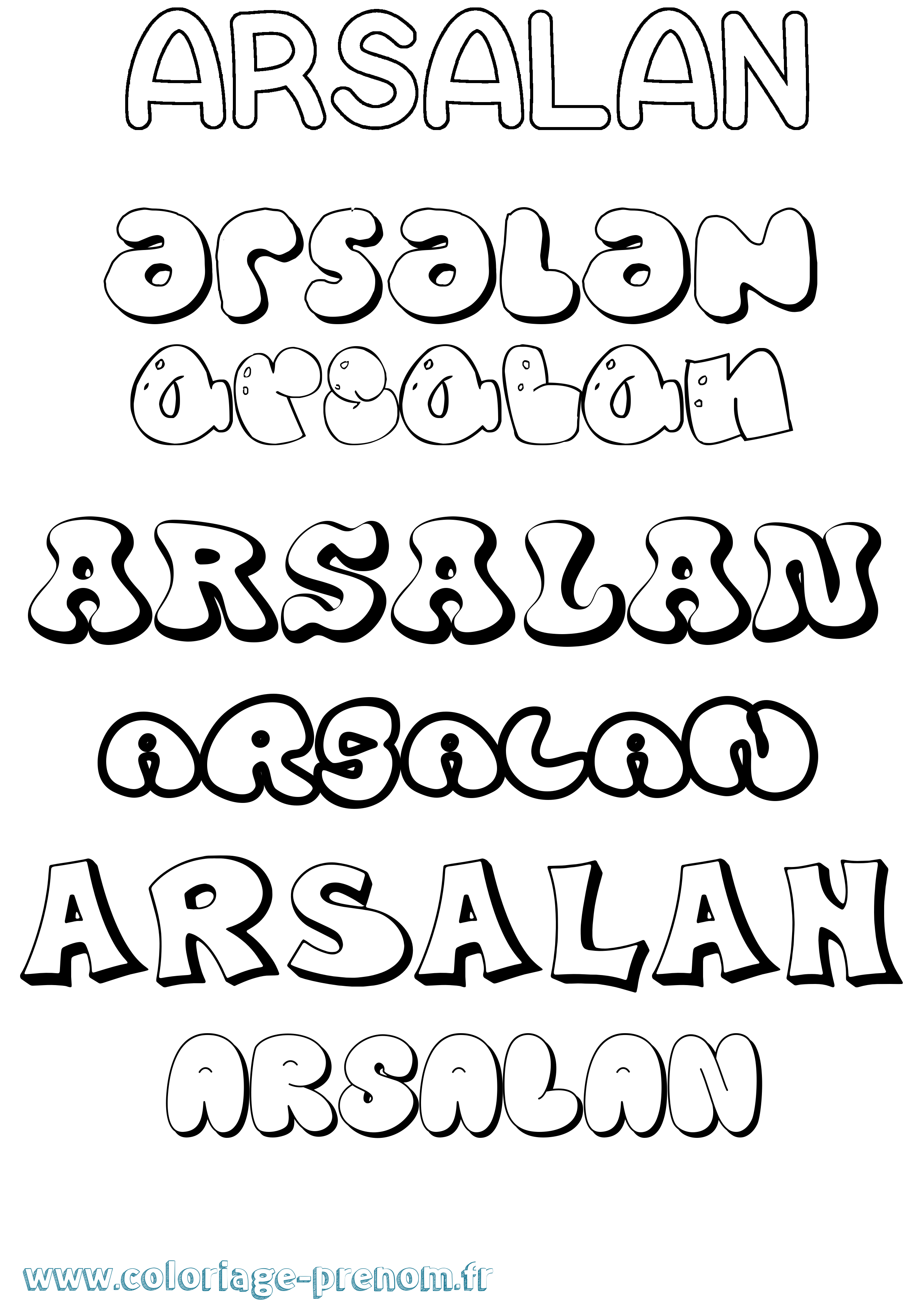 Coloriage prénom Arsalan Bubble