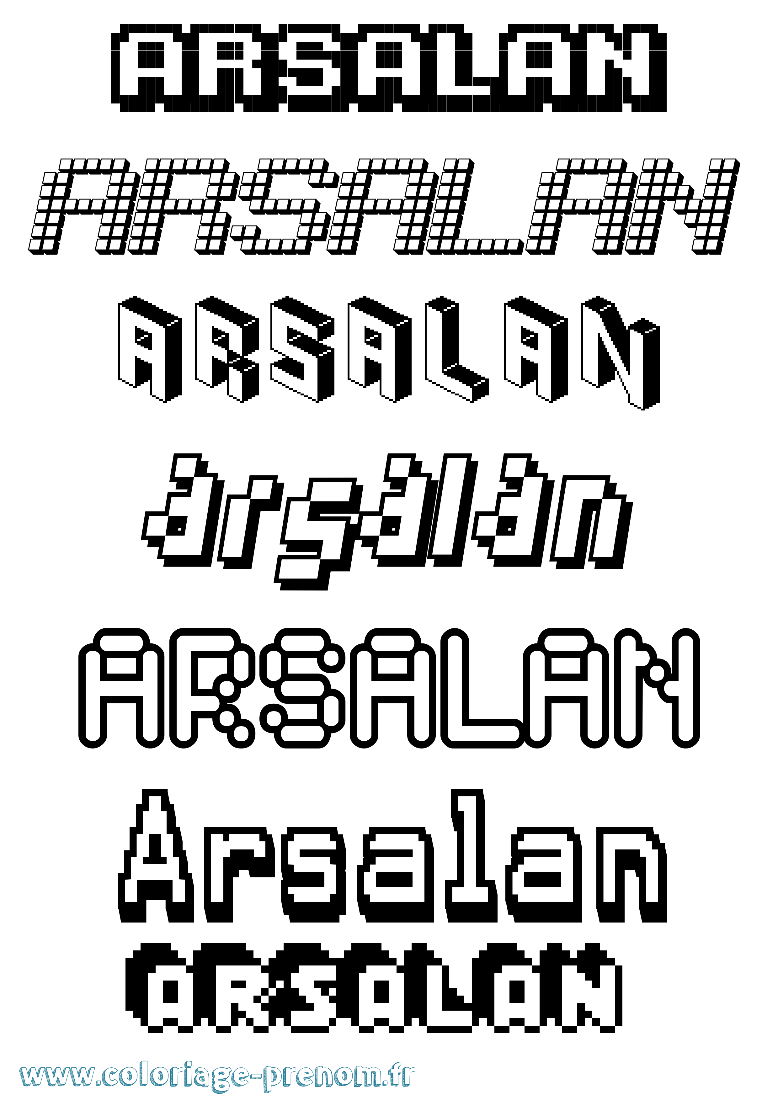 Coloriage prénom Arsalan Pixel