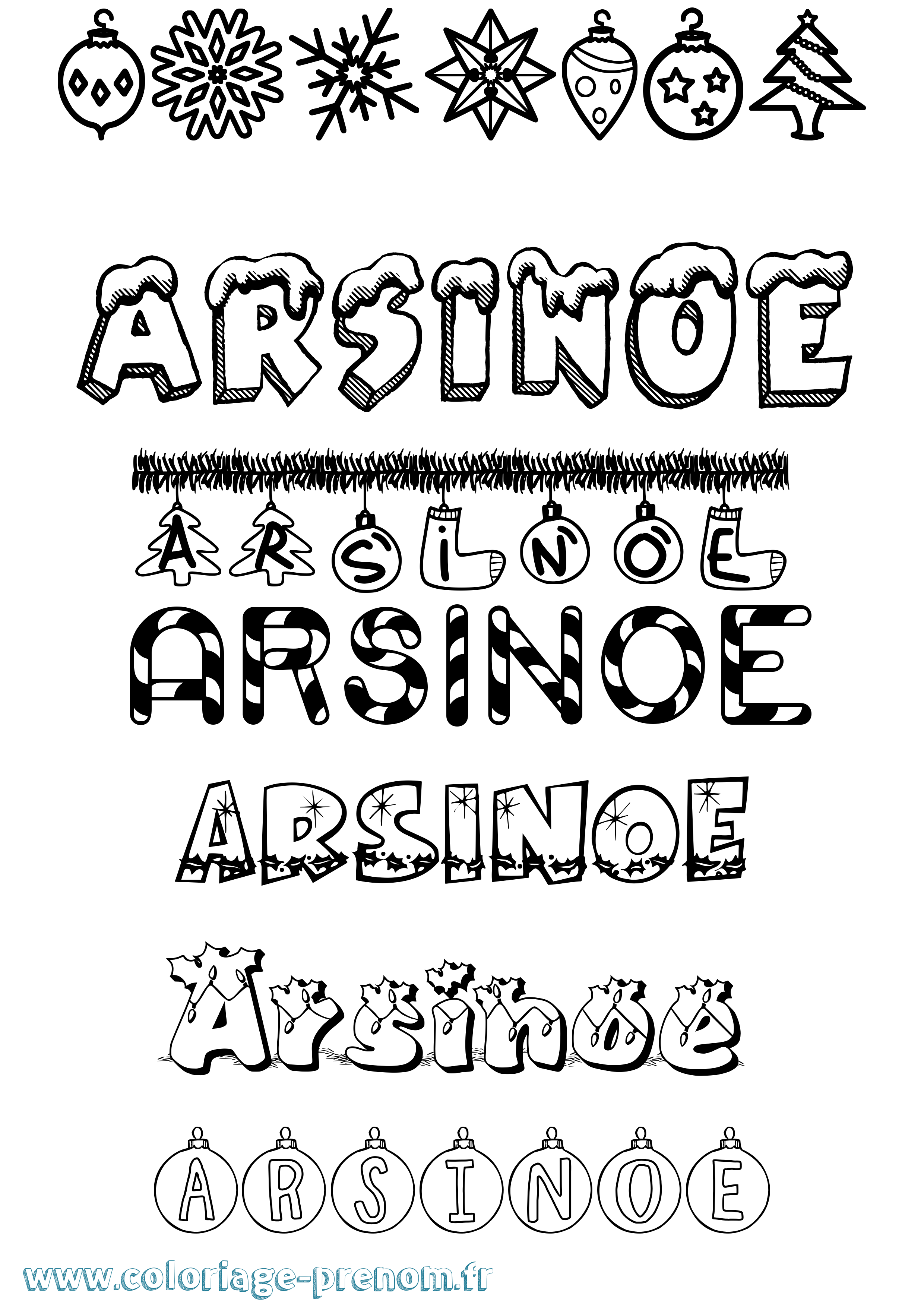 Coloriage prénom Arsinoe Noël