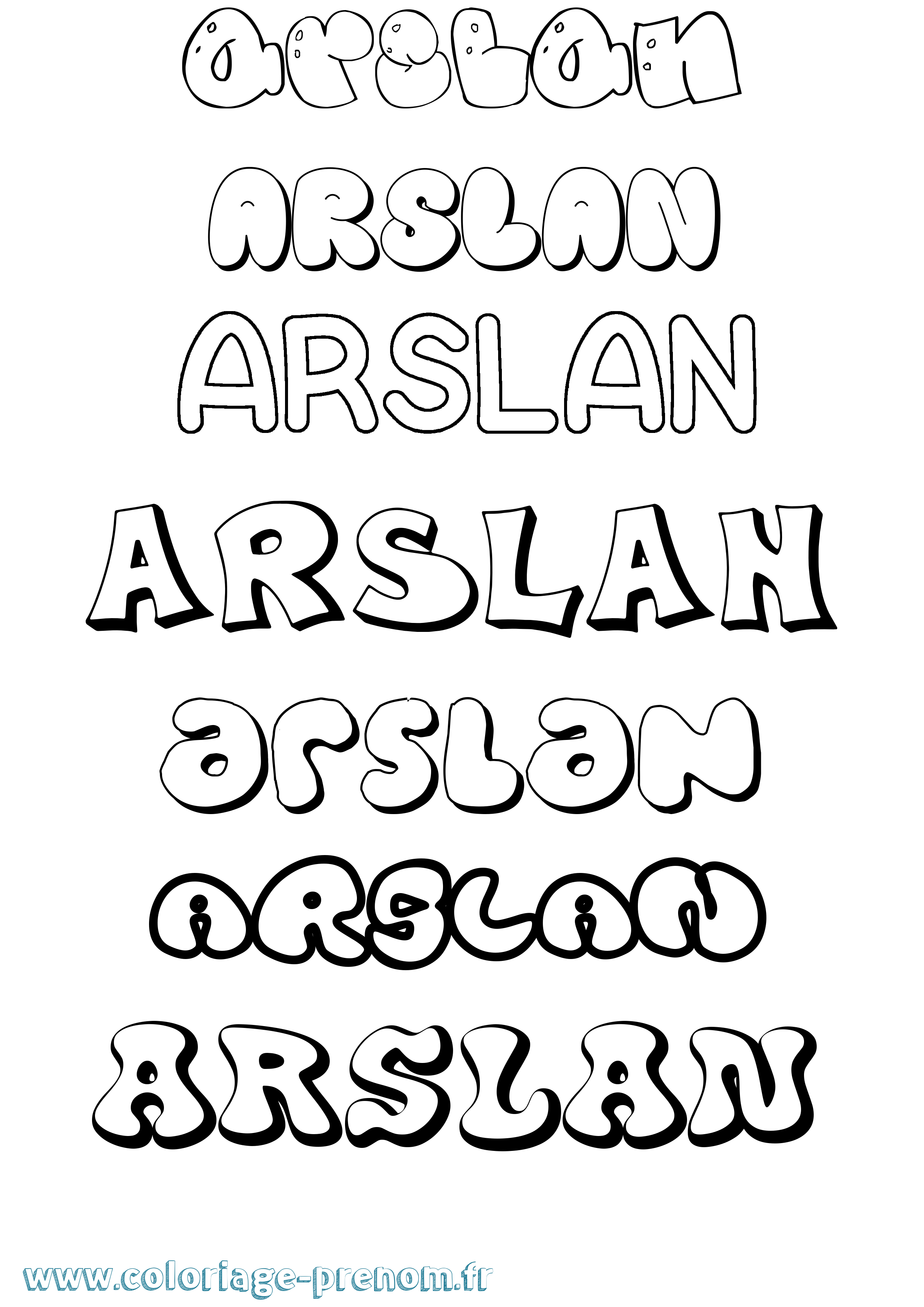 Coloriage prénom Arslan Bubble