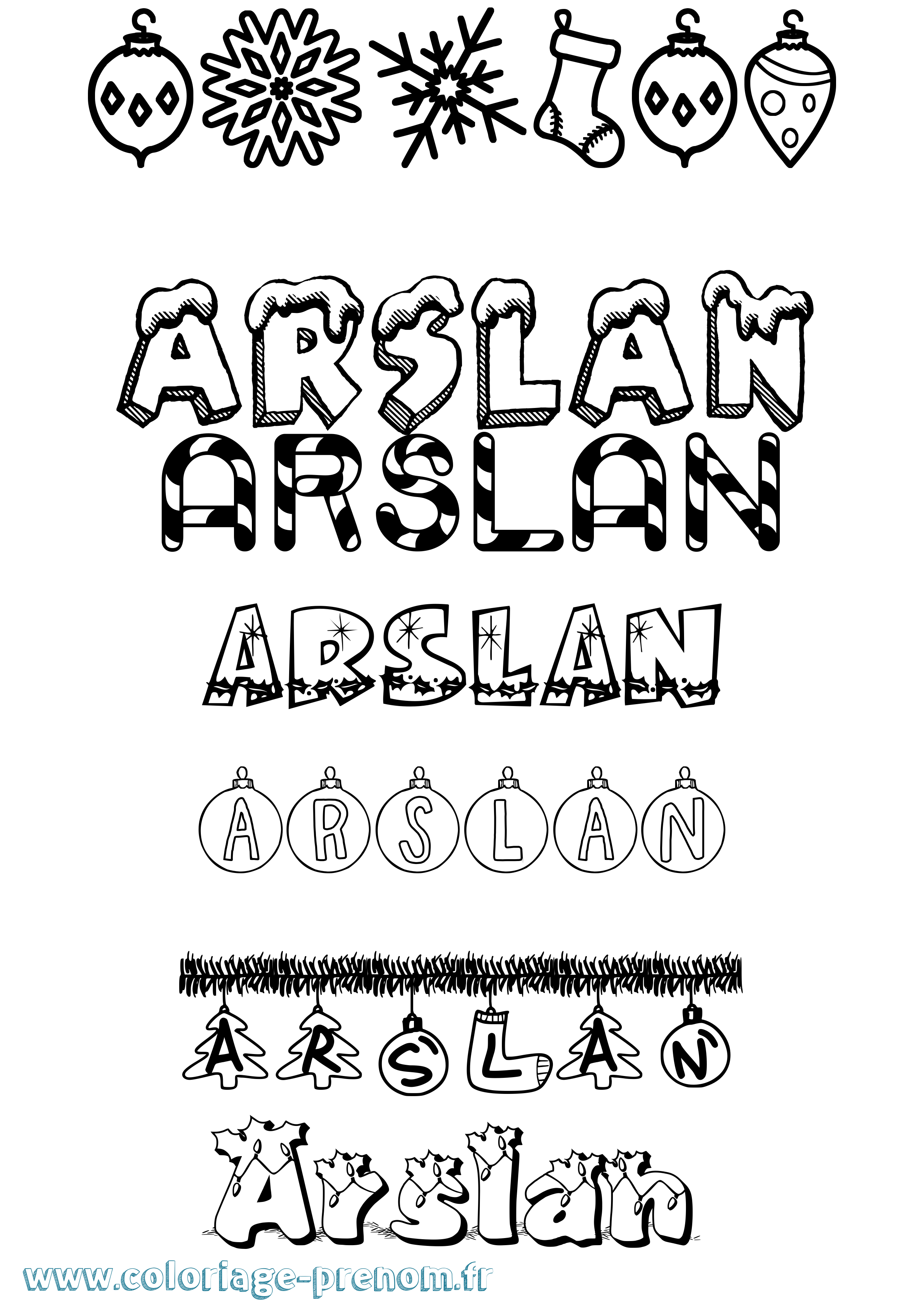 Coloriage prénom Arslan Noël