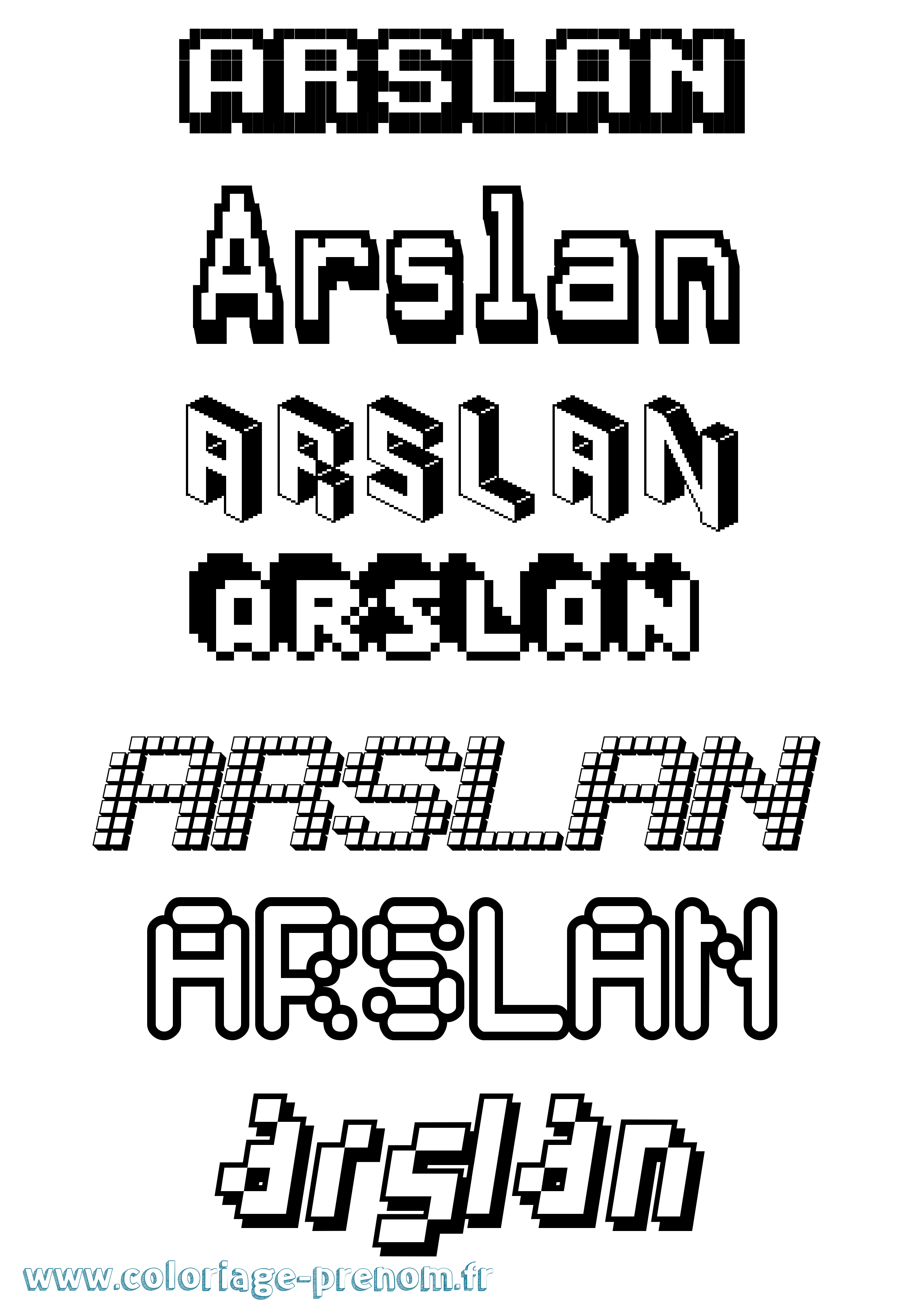 Coloriage prénom Arslan Pixel