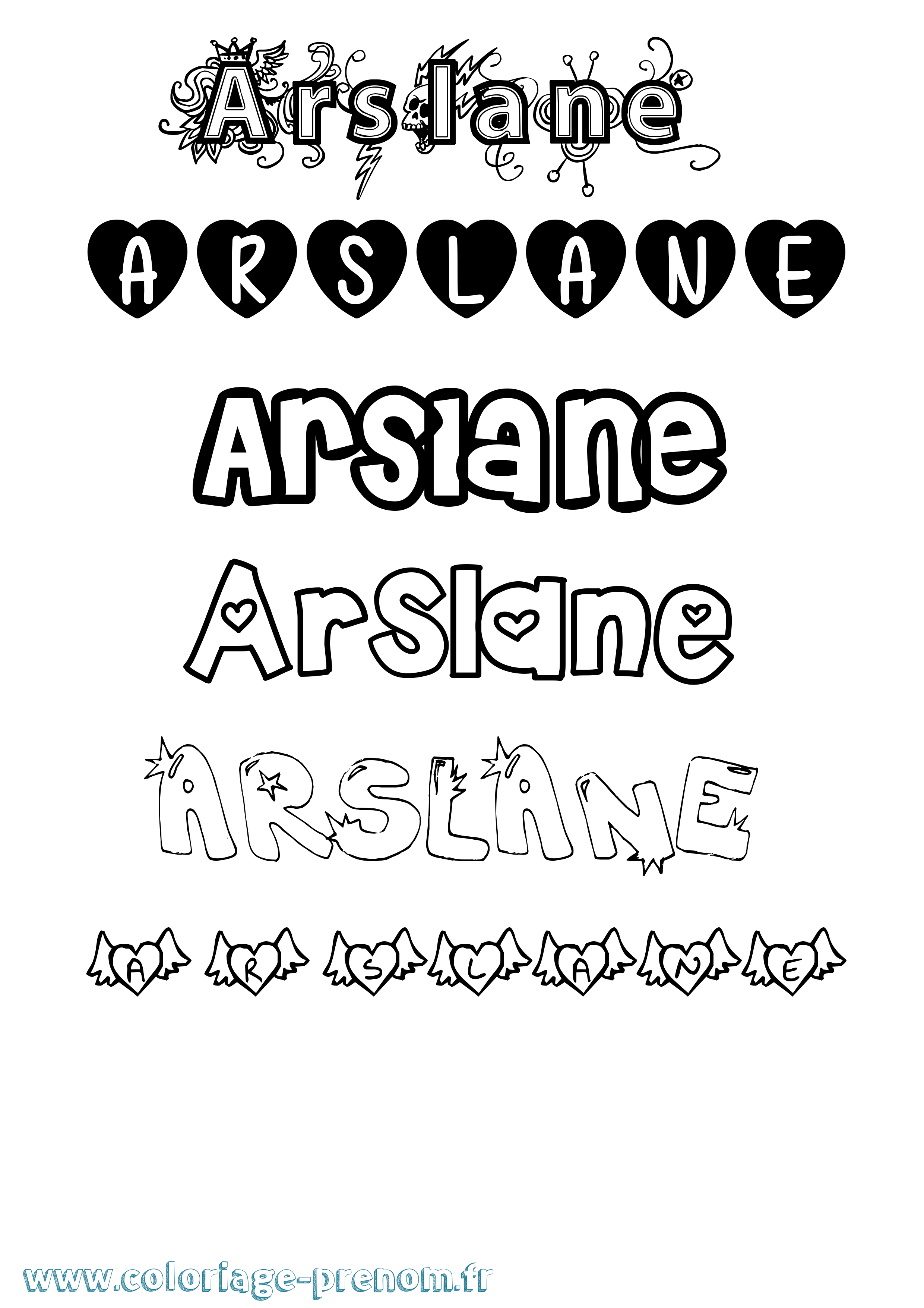 Coloriage prénom Arslane Girly