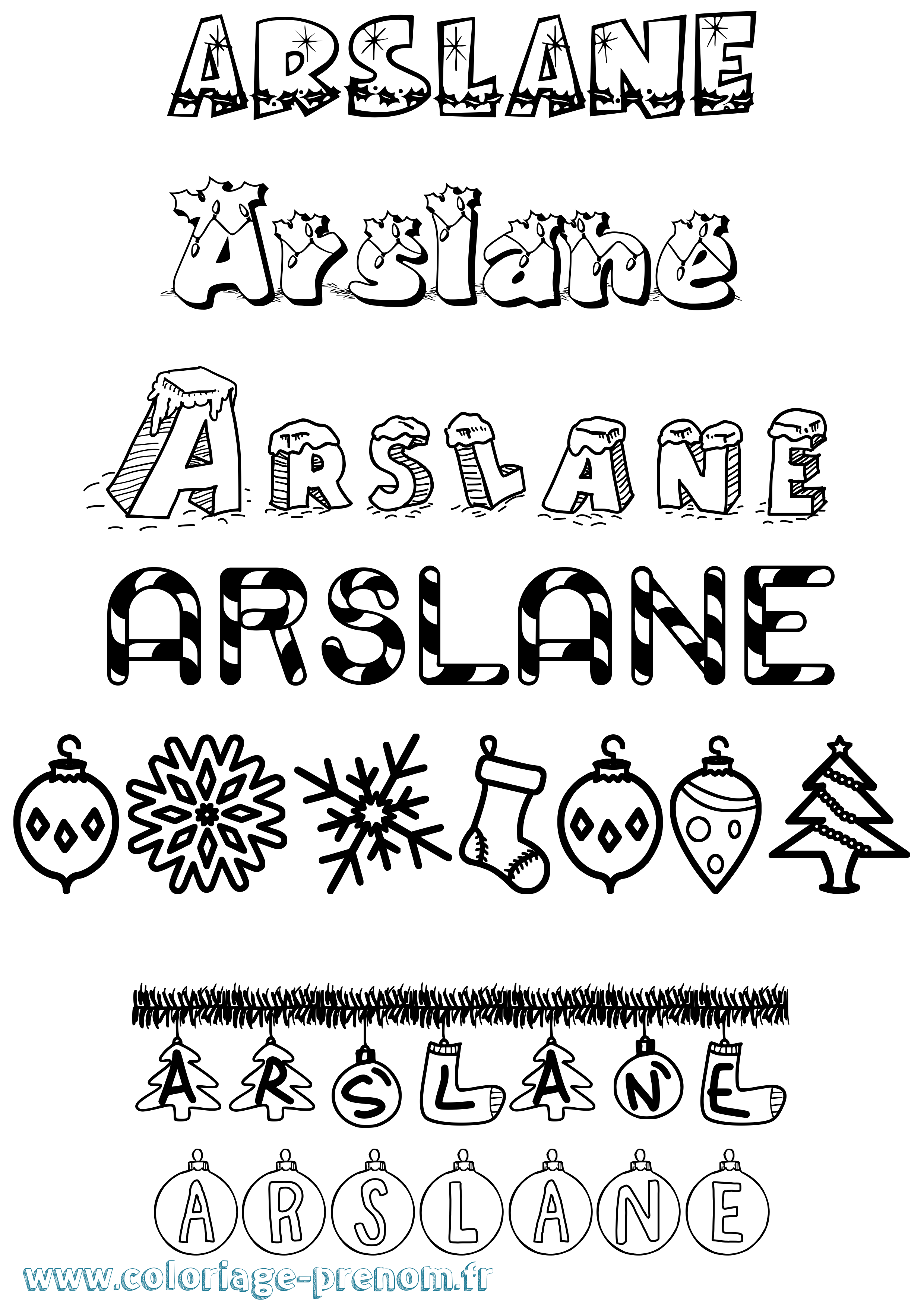 Coloriage prénom Arslane Noël