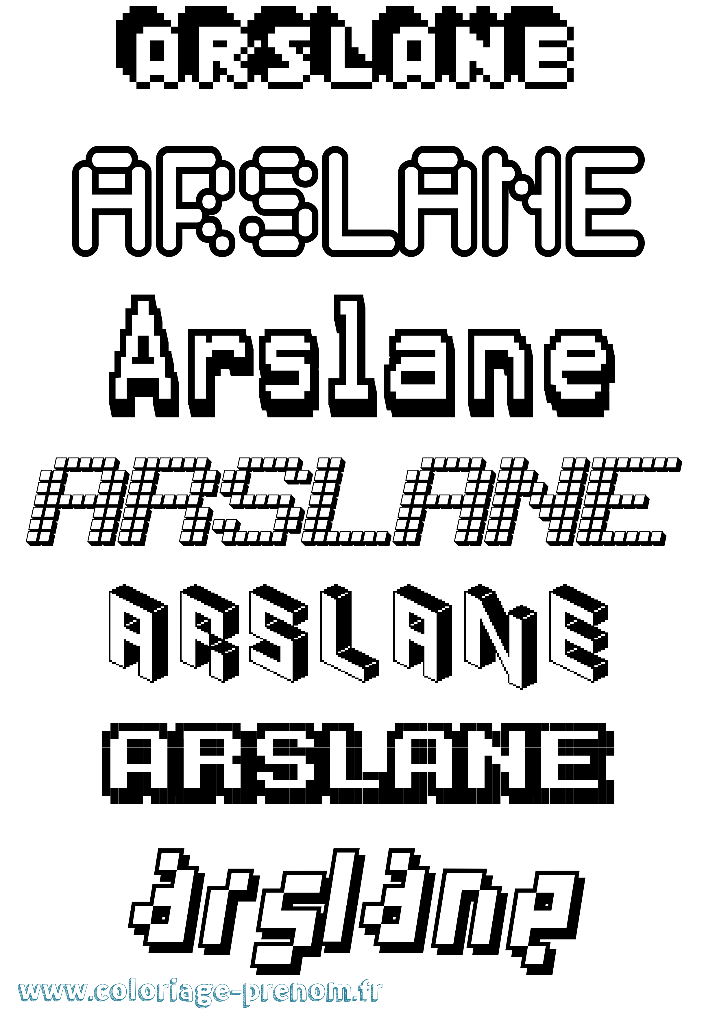 Coloriage prénom Arslane Pixel
