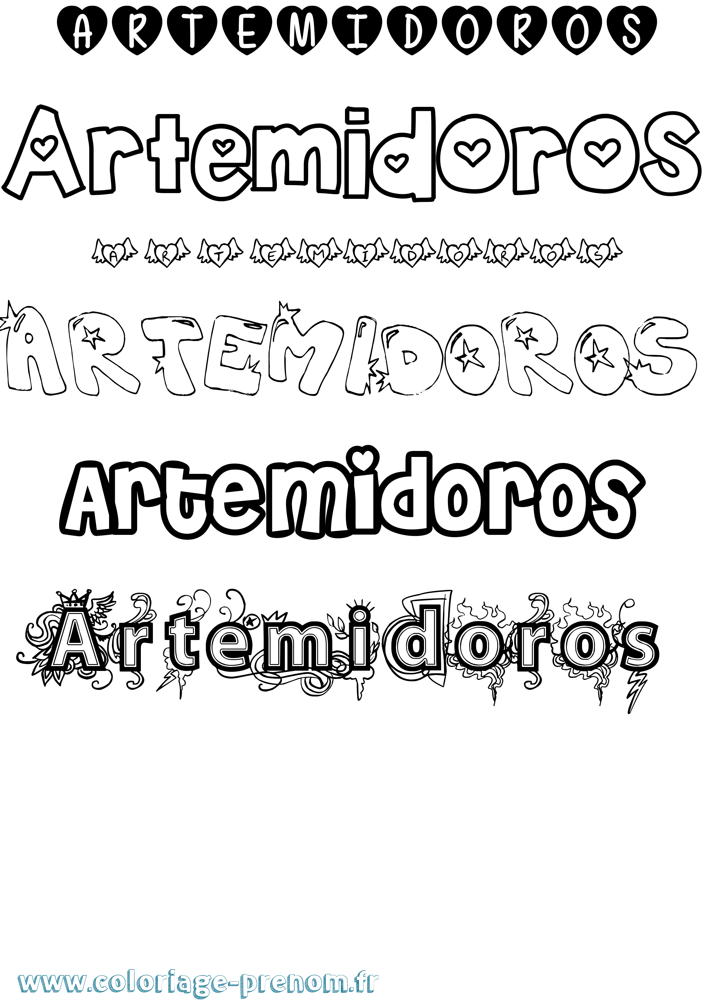 Coloriage prénom Artemidoros Girly