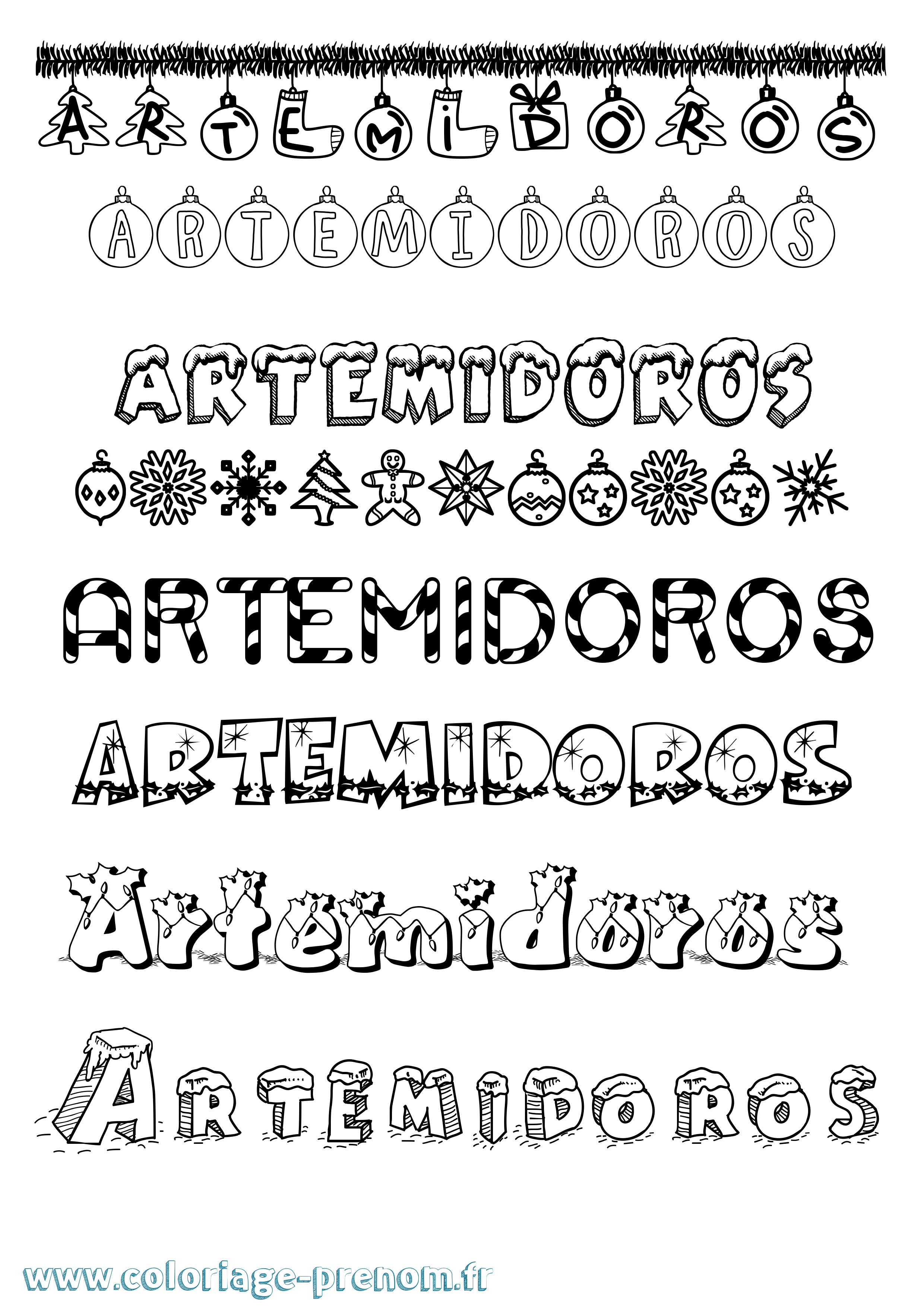 Coloriage prénom Artemidoros Noël