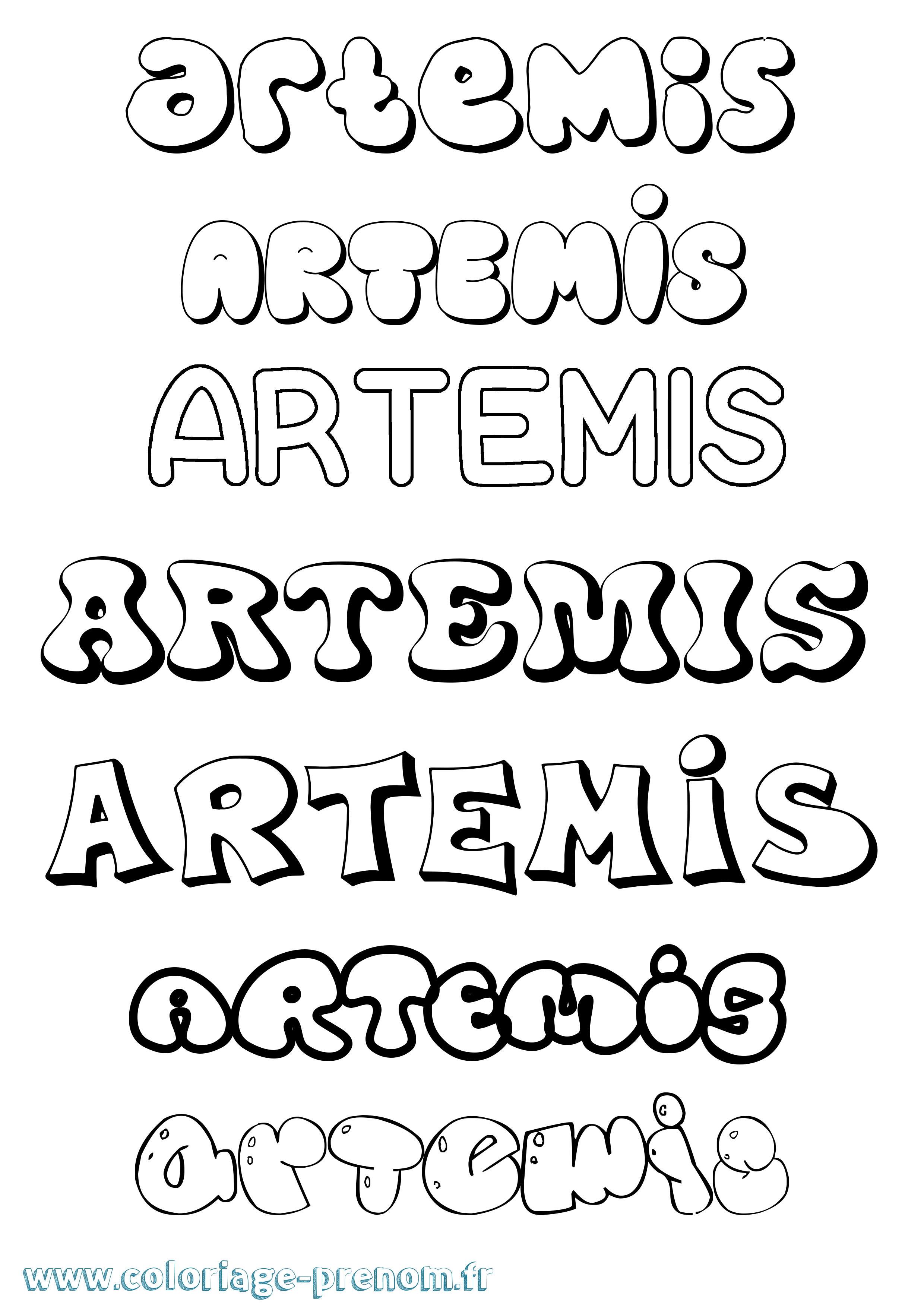 Coloriage prénom Artemis Bubble