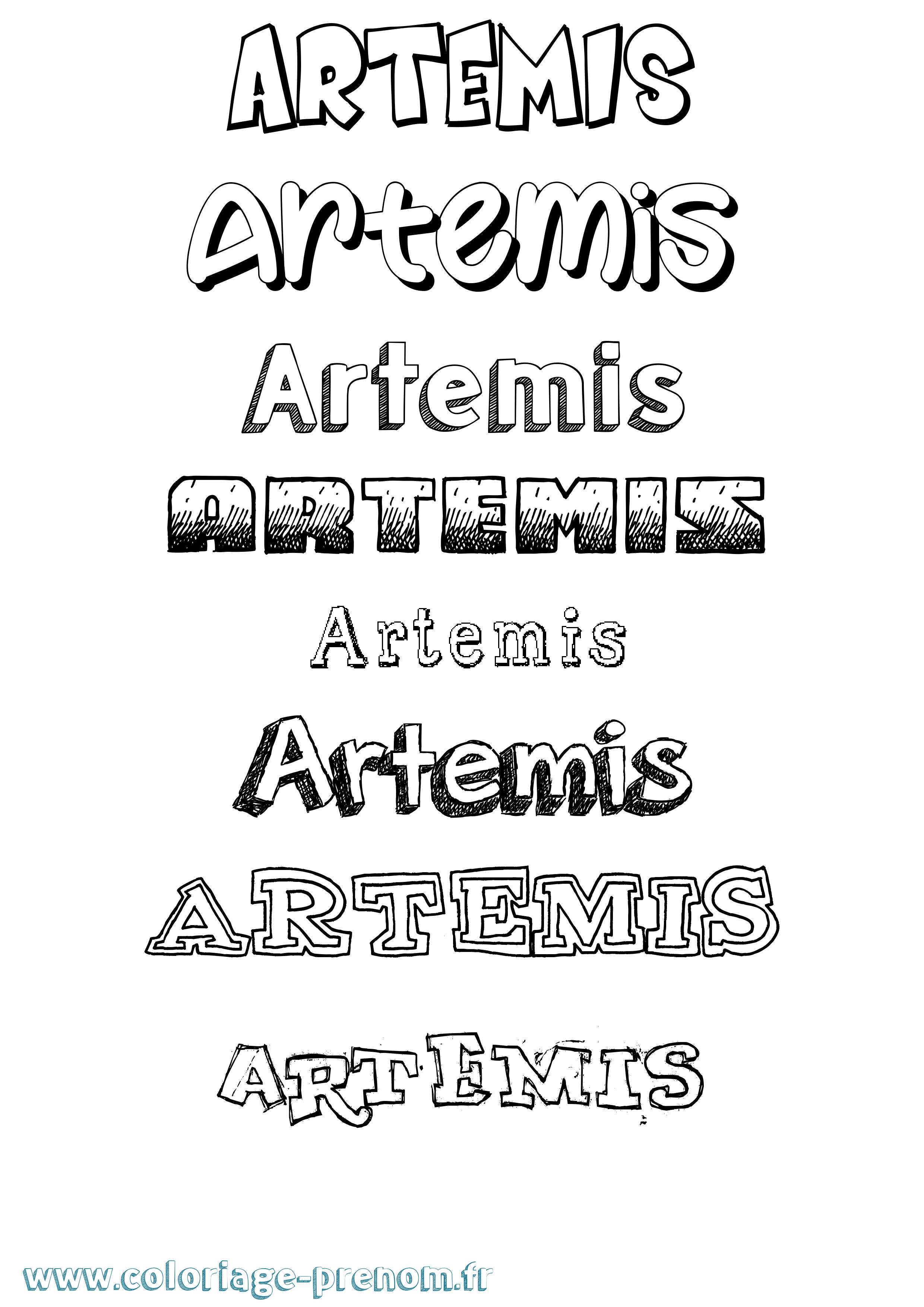 Coloriage Artemis Dessiné Coloriage prénom Artemis Dessiné