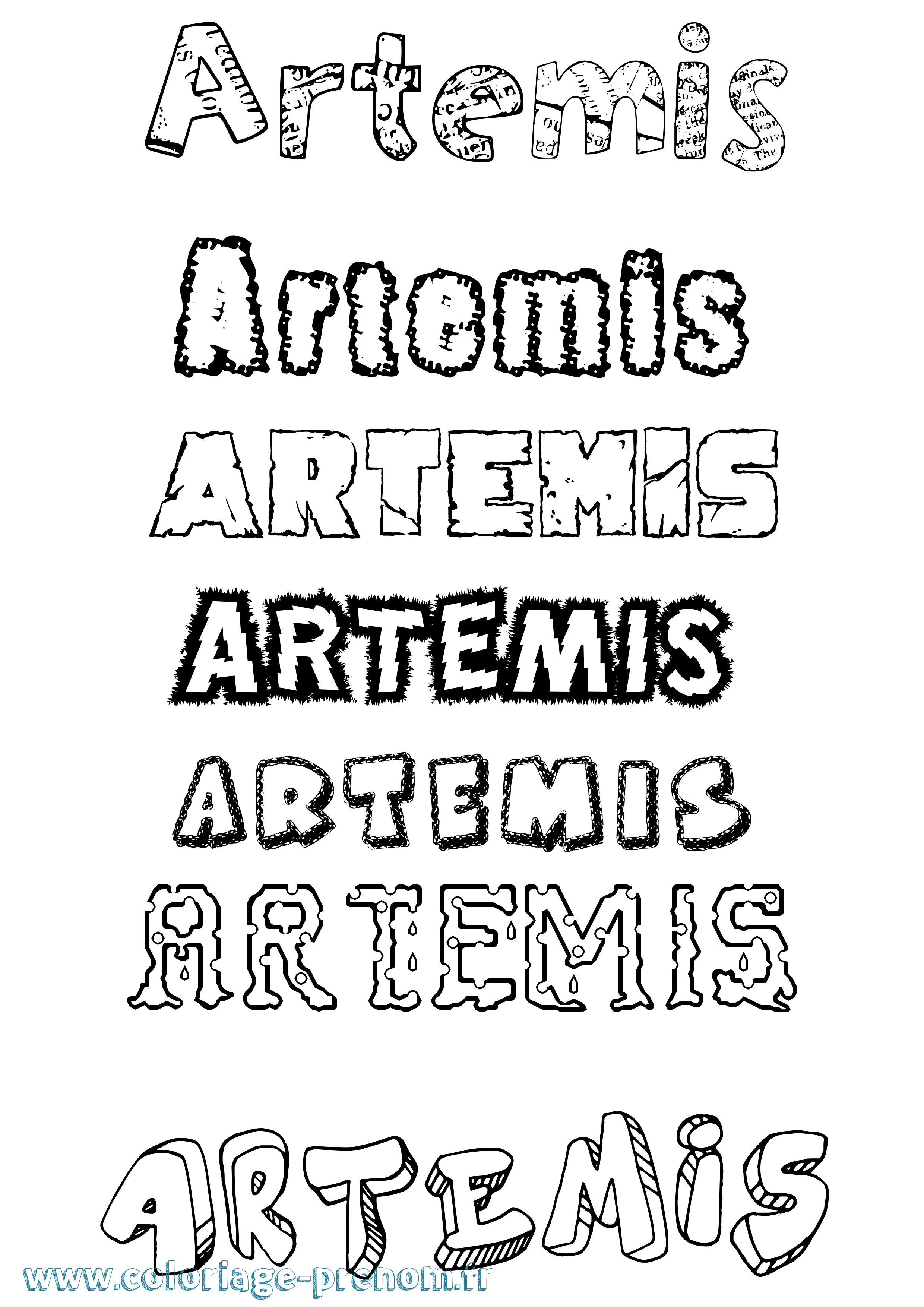 Coloriage prénom Artemis Destructuré