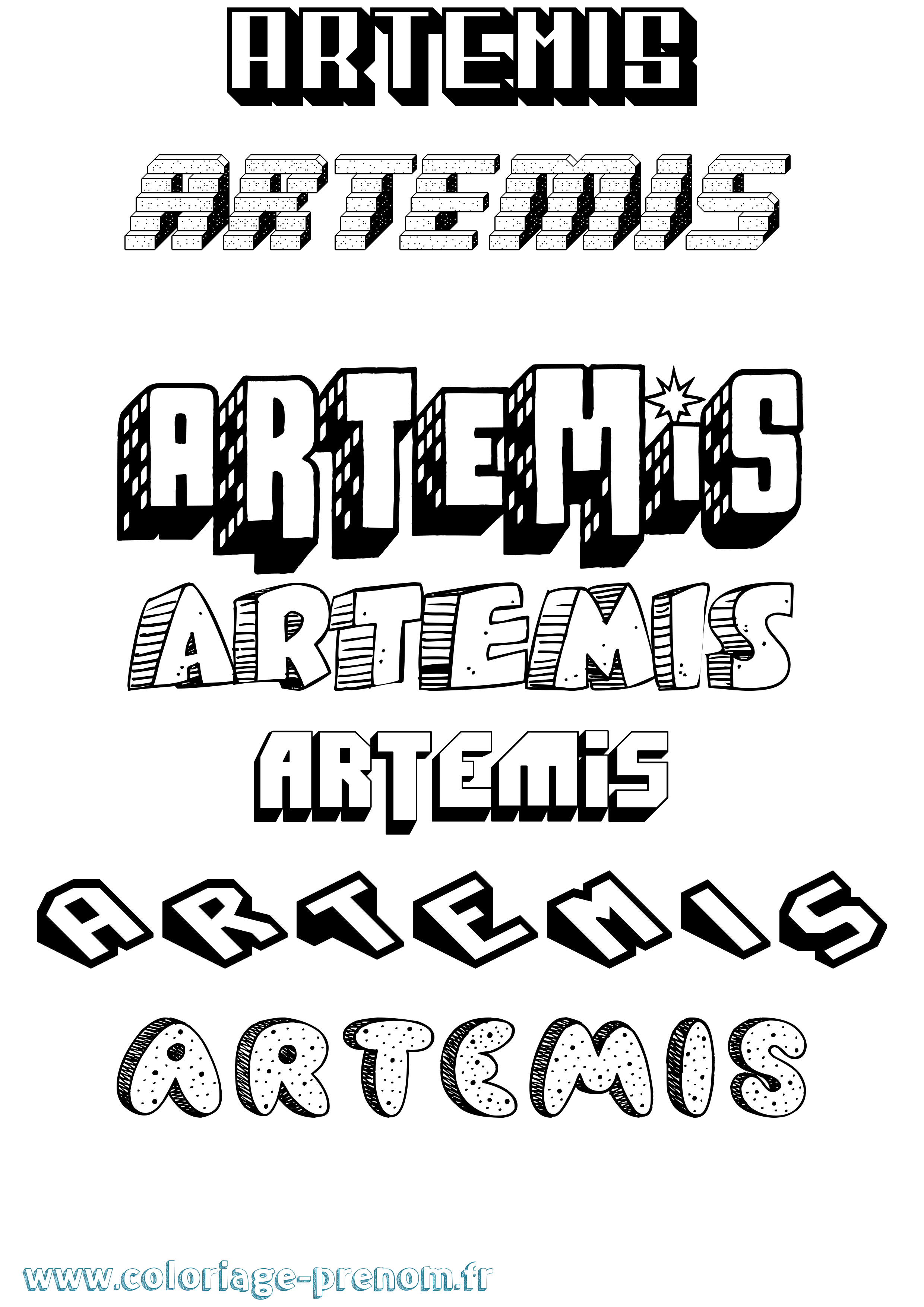 Coloriage prénom Artemis Effet 3D