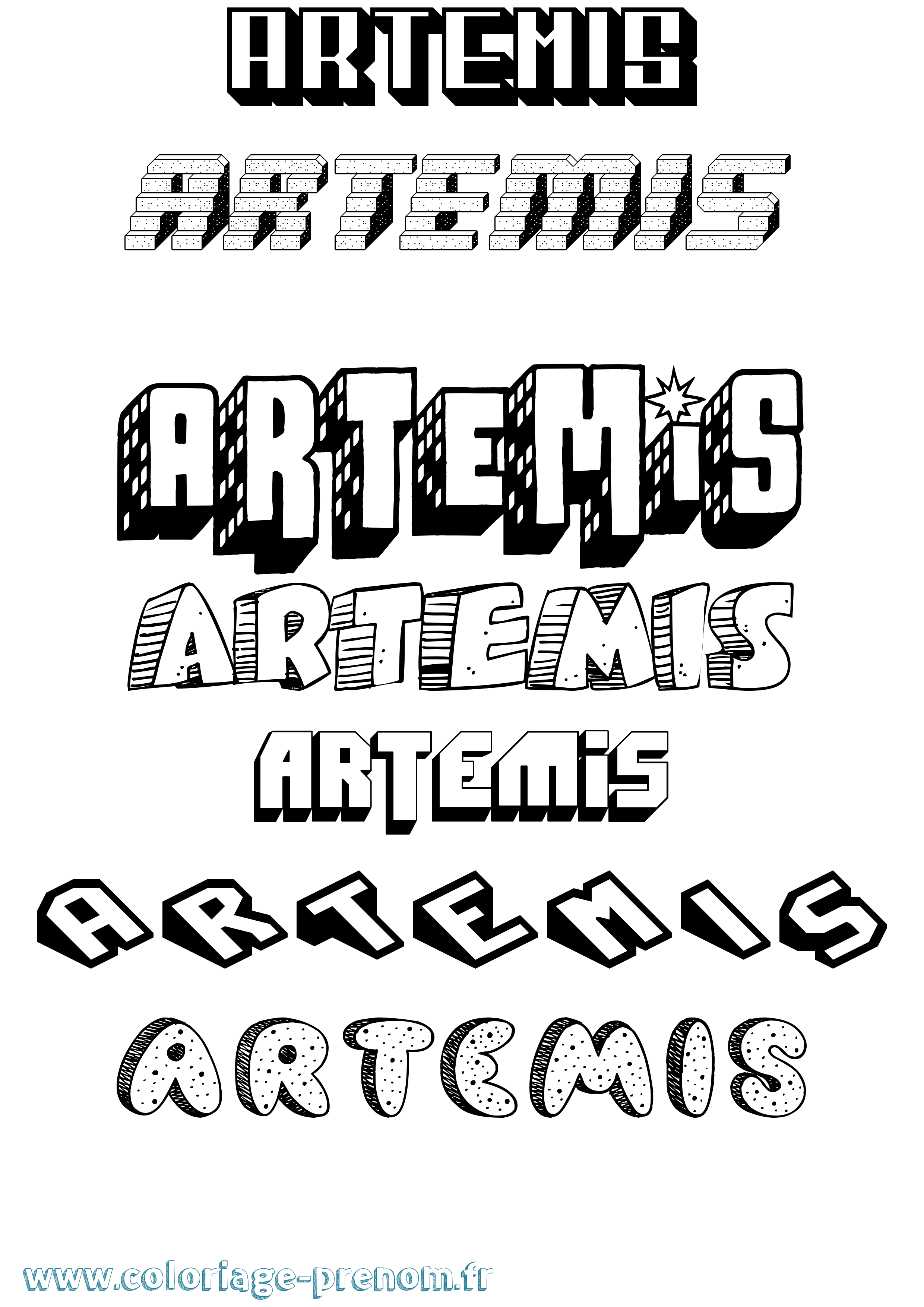 Coloriage Artemis Effet 3D Coloriage prénom Artemis Effet 3D