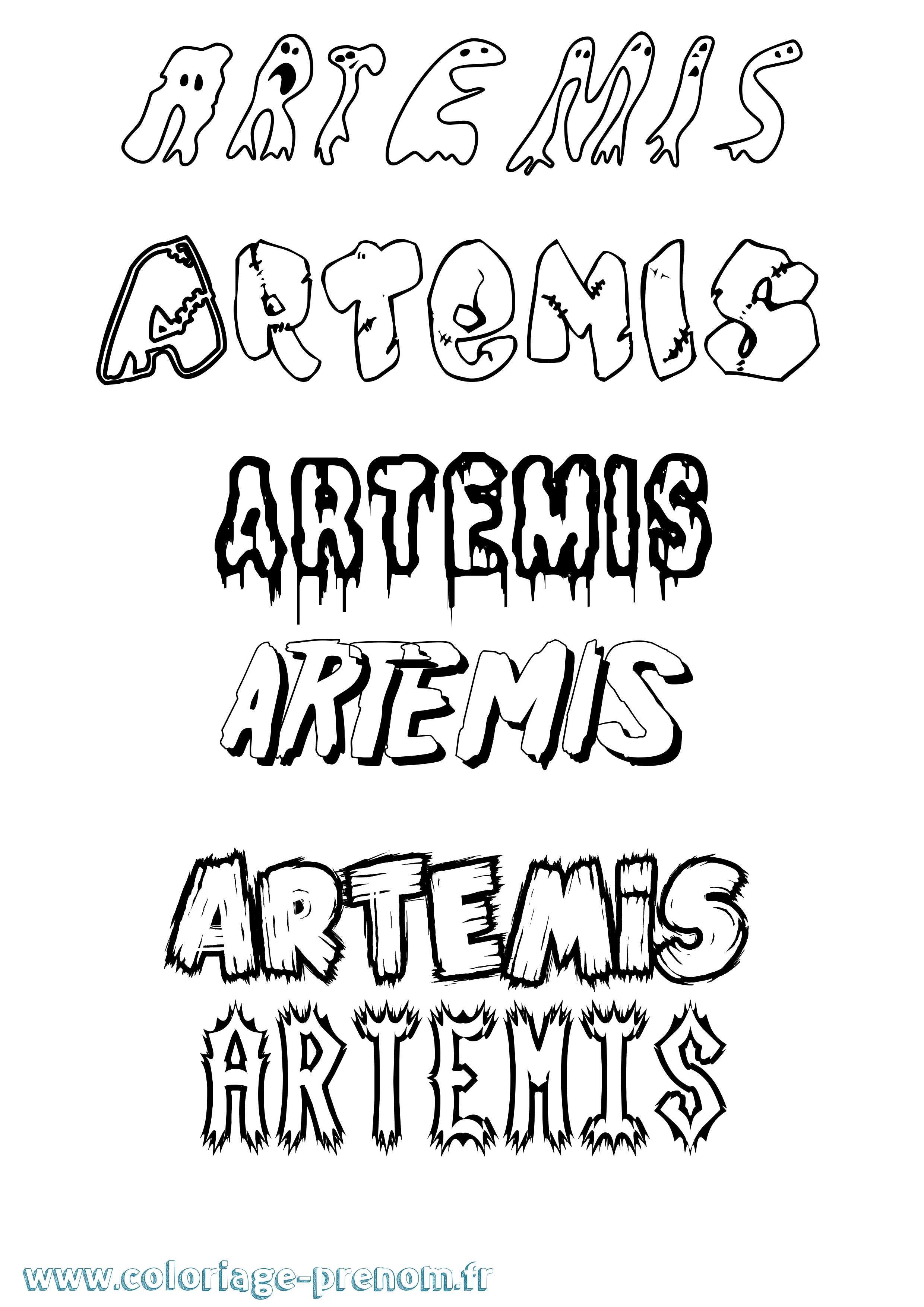 Coloriage Artemis Frisson Coloriage prénom Artemis Frisson
