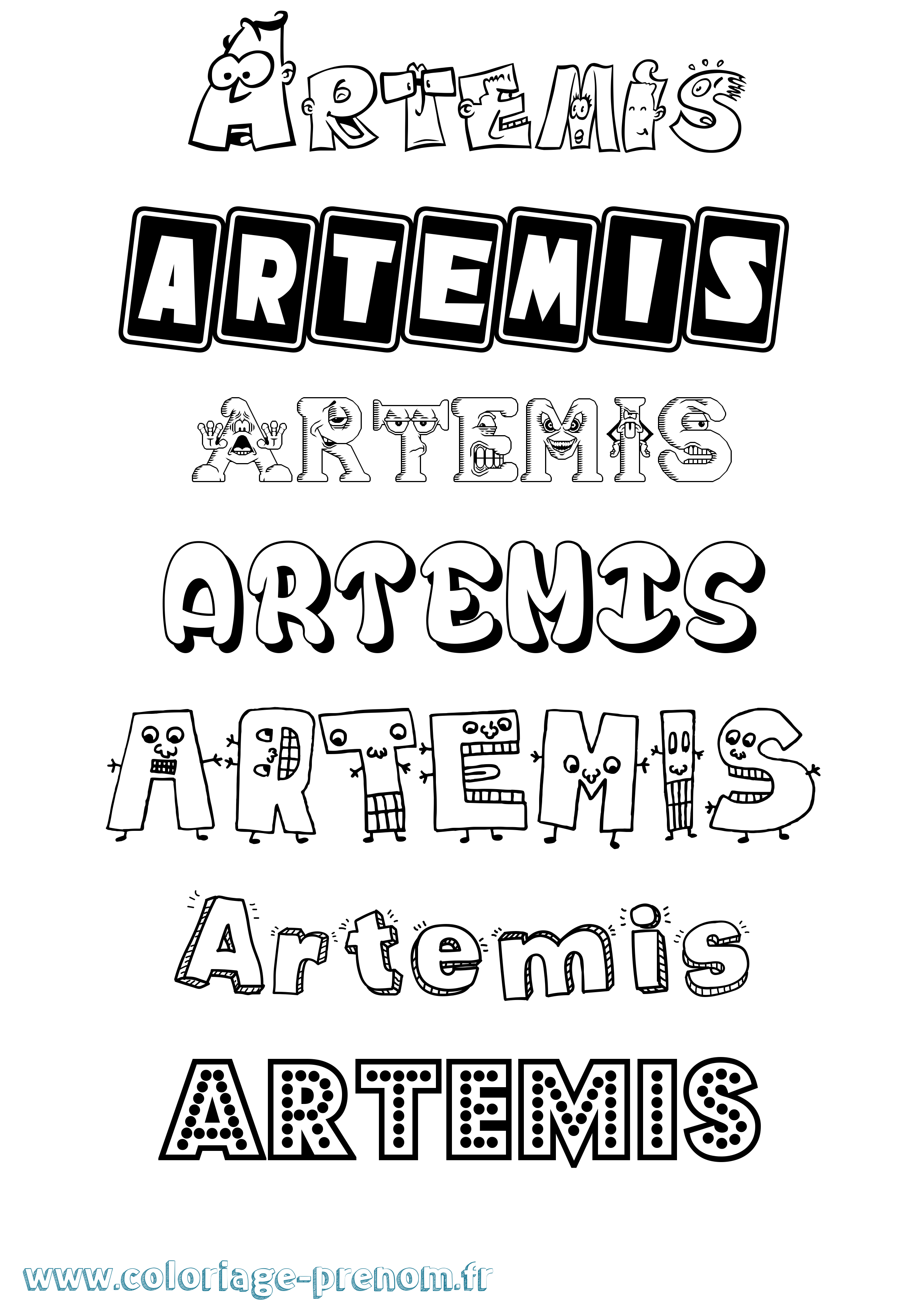 Coloriage prénom Artemis Fun