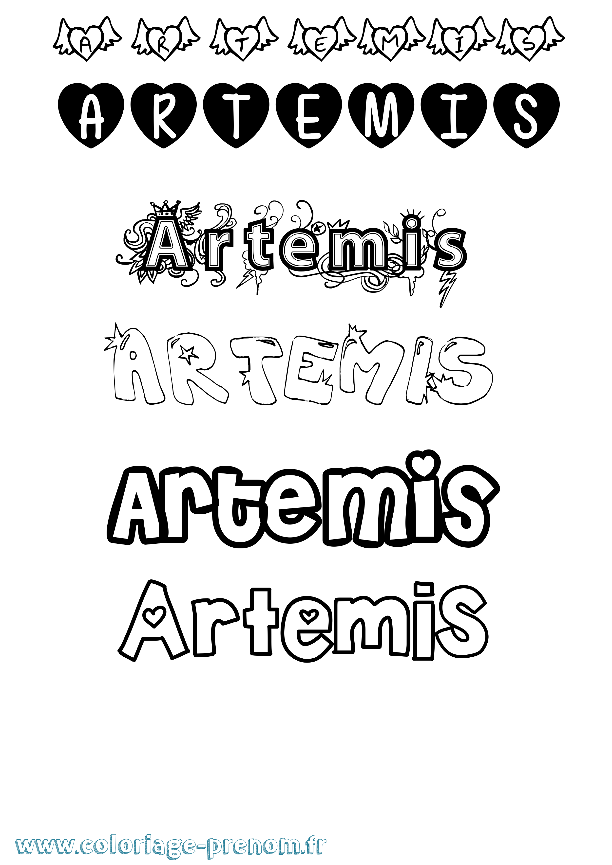 Coloriage prénom Artemis Girly