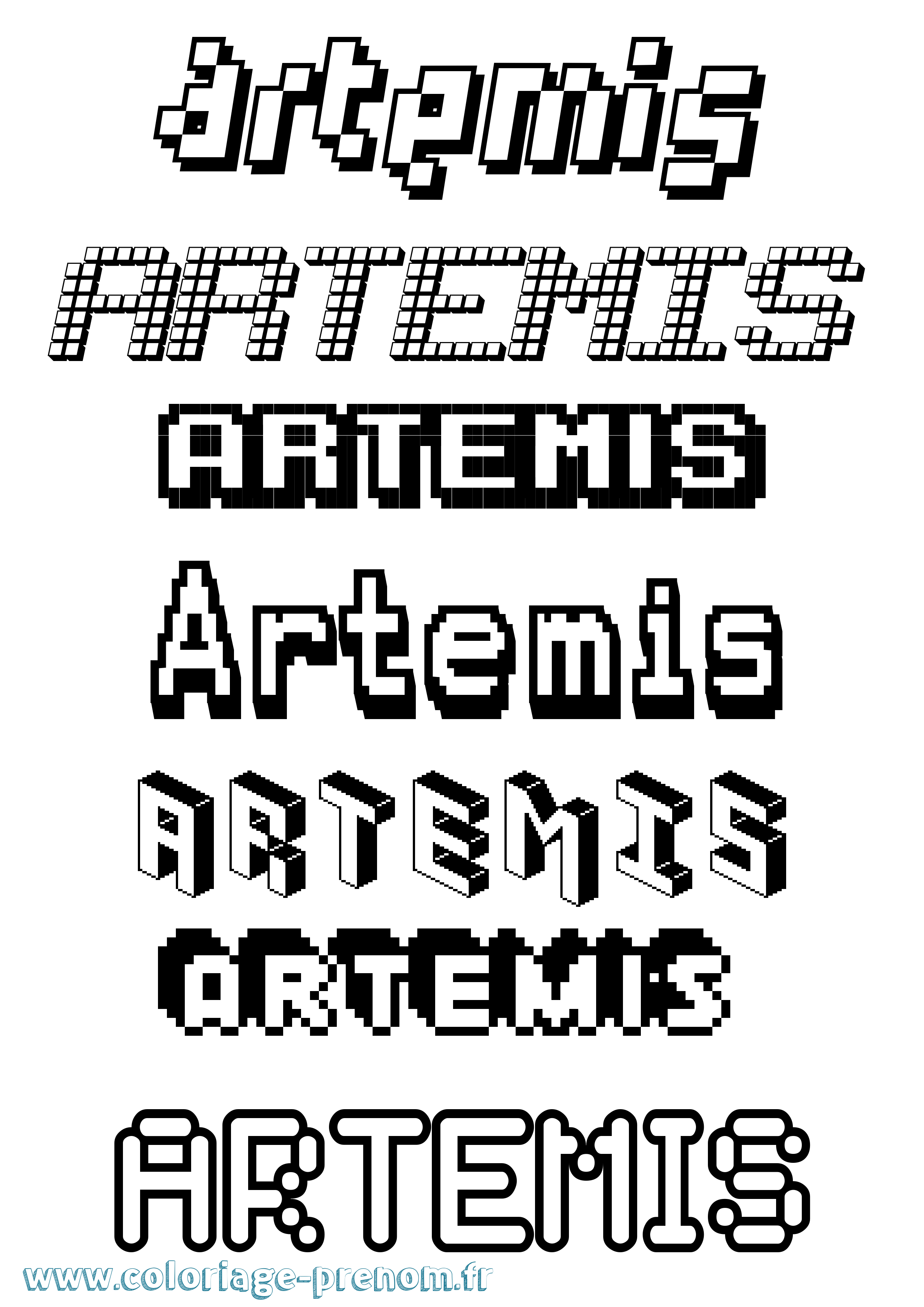Coloriage Artemis Pixel Coloriage prénom Artemis Pixel