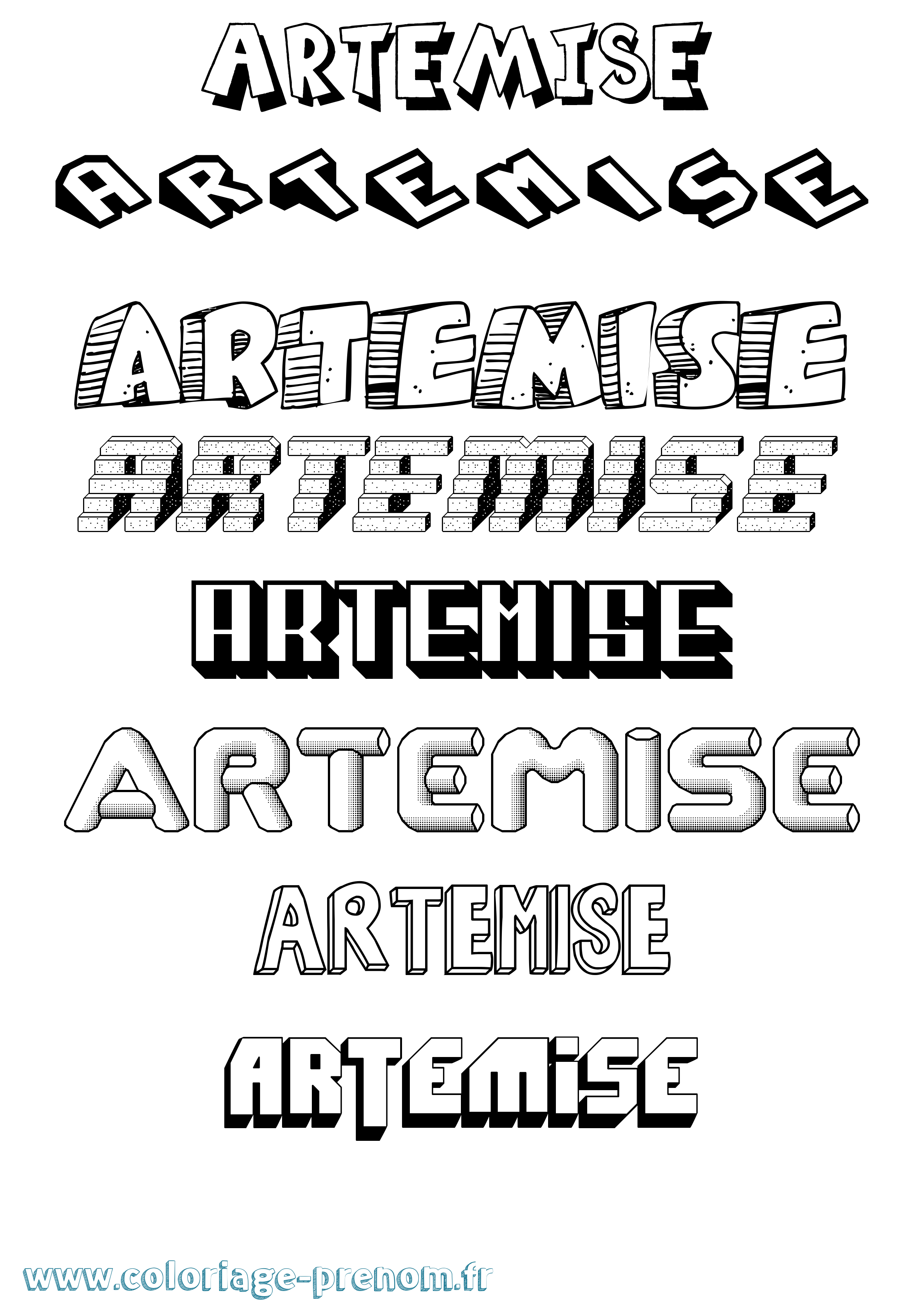 Coloriage Artemise Effet 3D Coloriage prénom Artemise Effet 3D