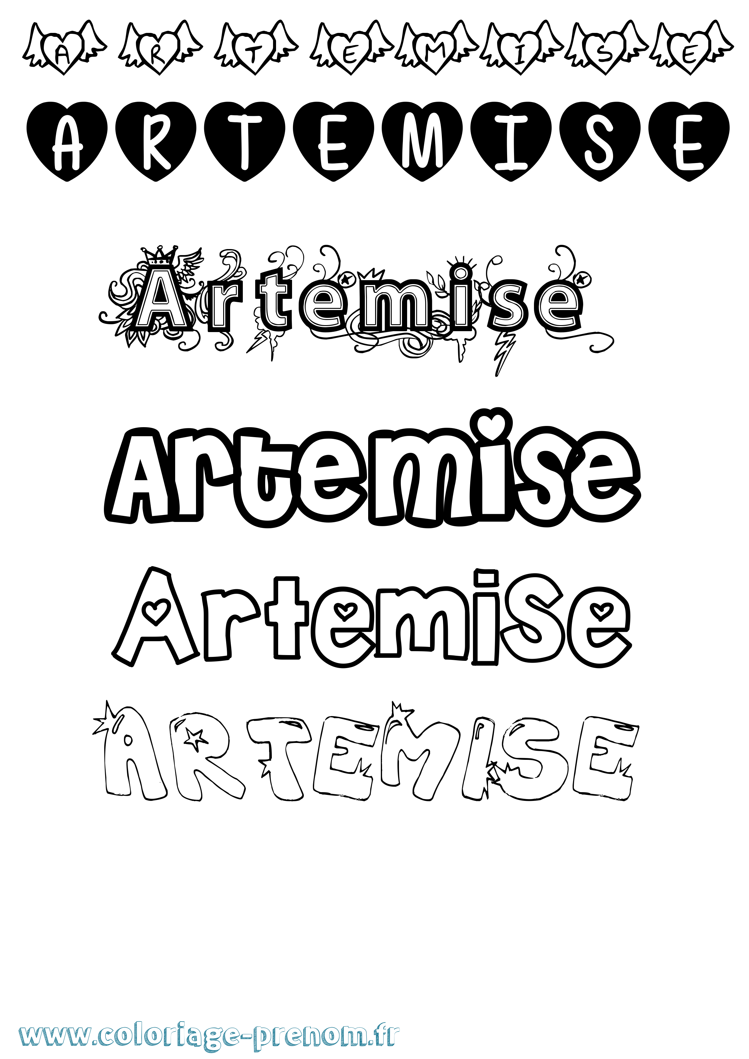 Coloriage Artemise Girly Coloriage prénom Artemise Girly