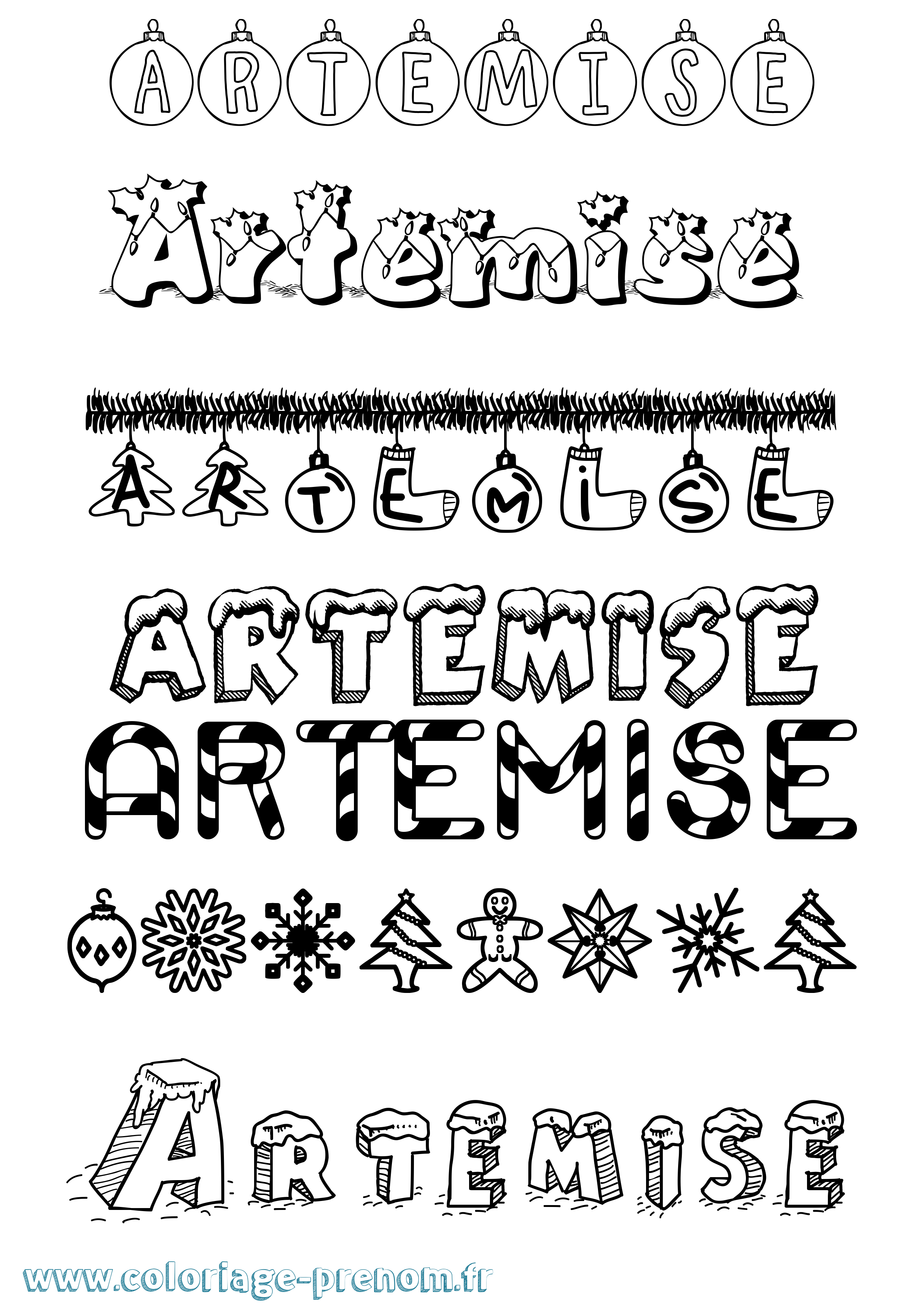 Coloriage Artemise Noël Coloriage prénom Artemise Noël