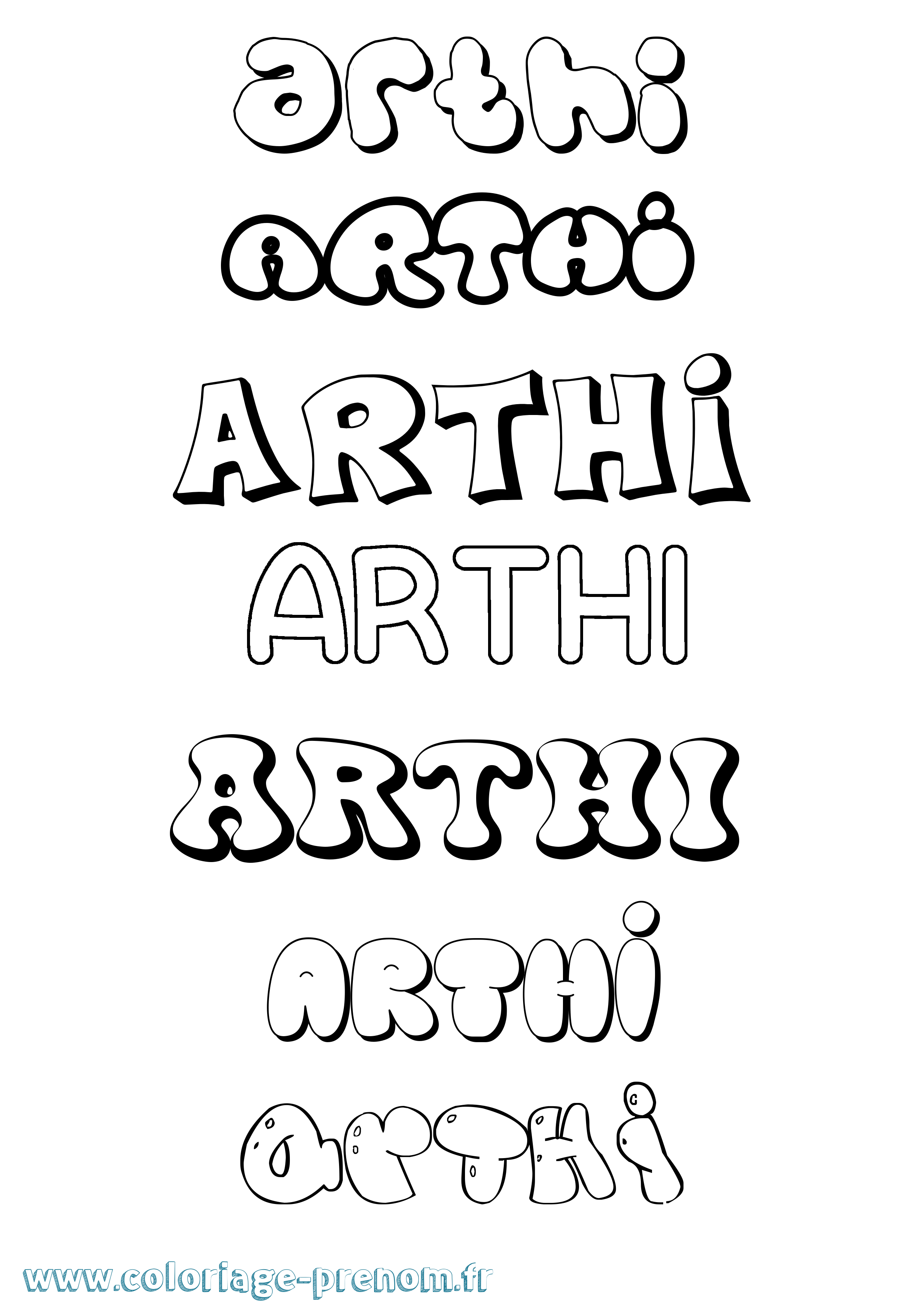 Coloriage prénom Arthi Bubble