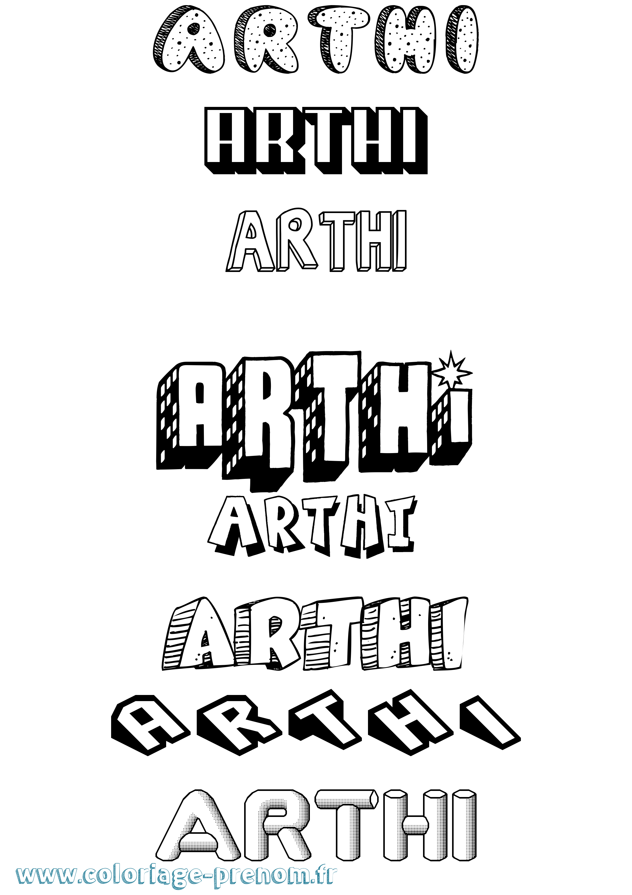 Coloriage prénom Arthi Effet 3D