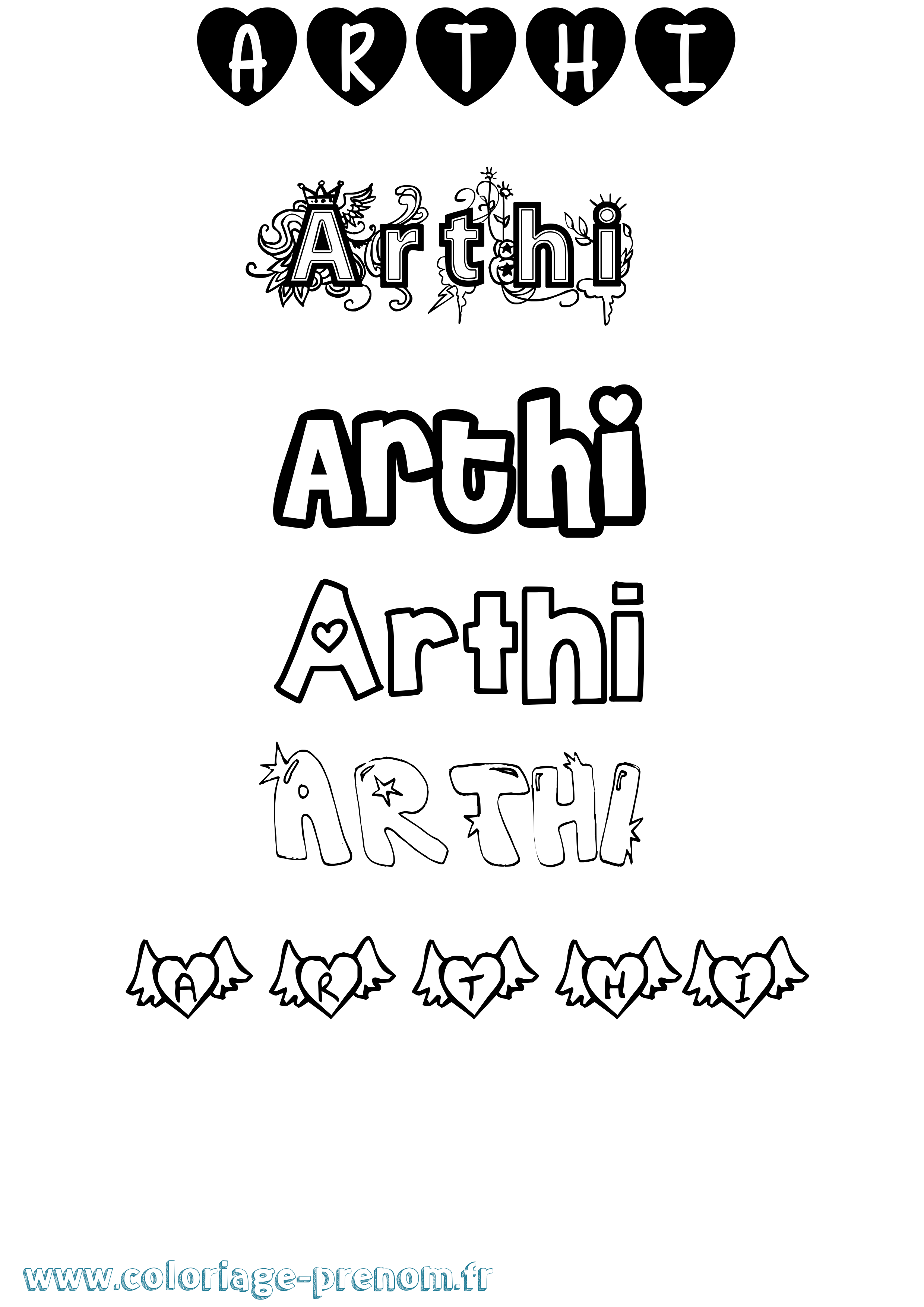 Coloriage prénom Arthi Girly