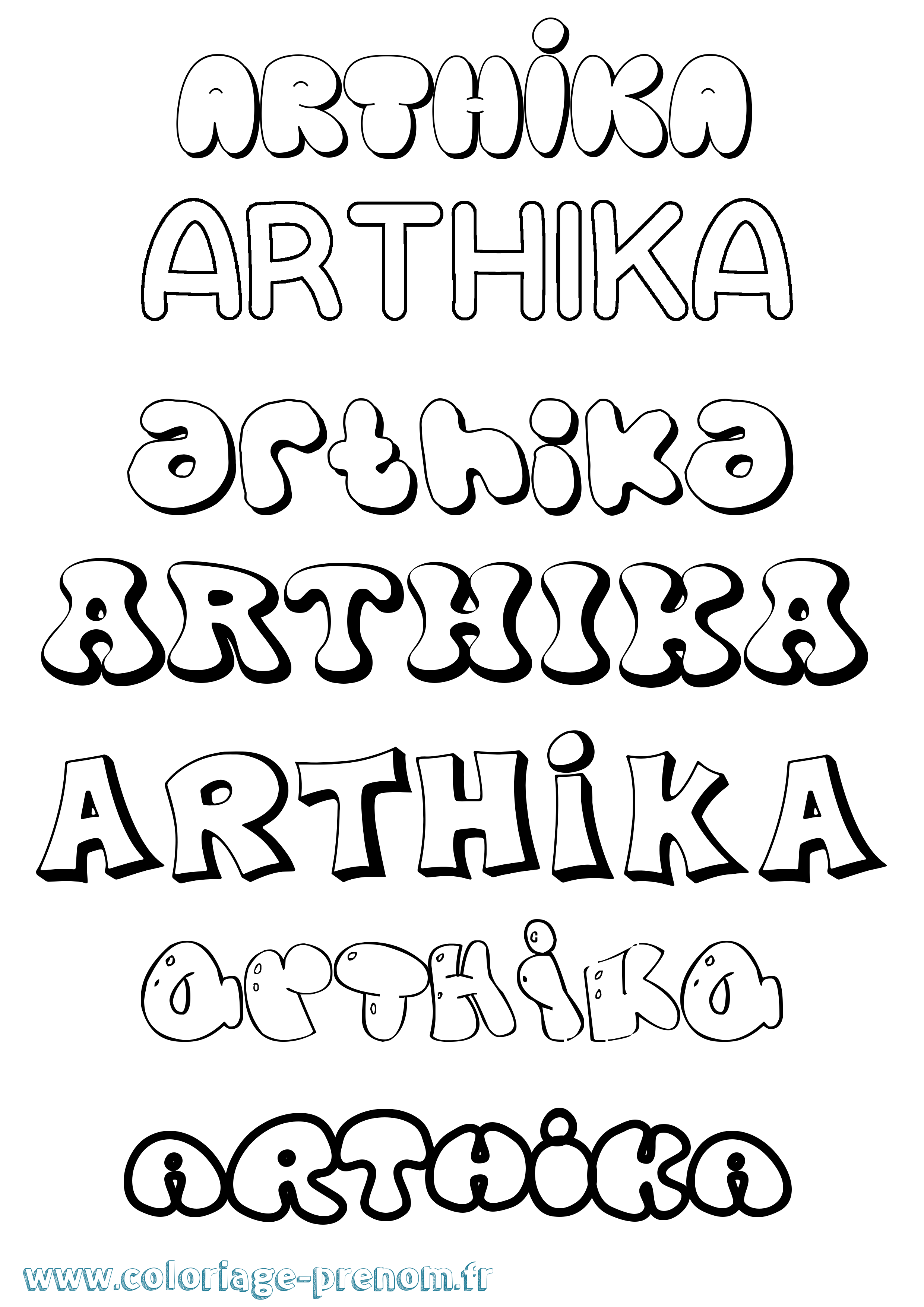 Coloriage prénom Arthika Bubble