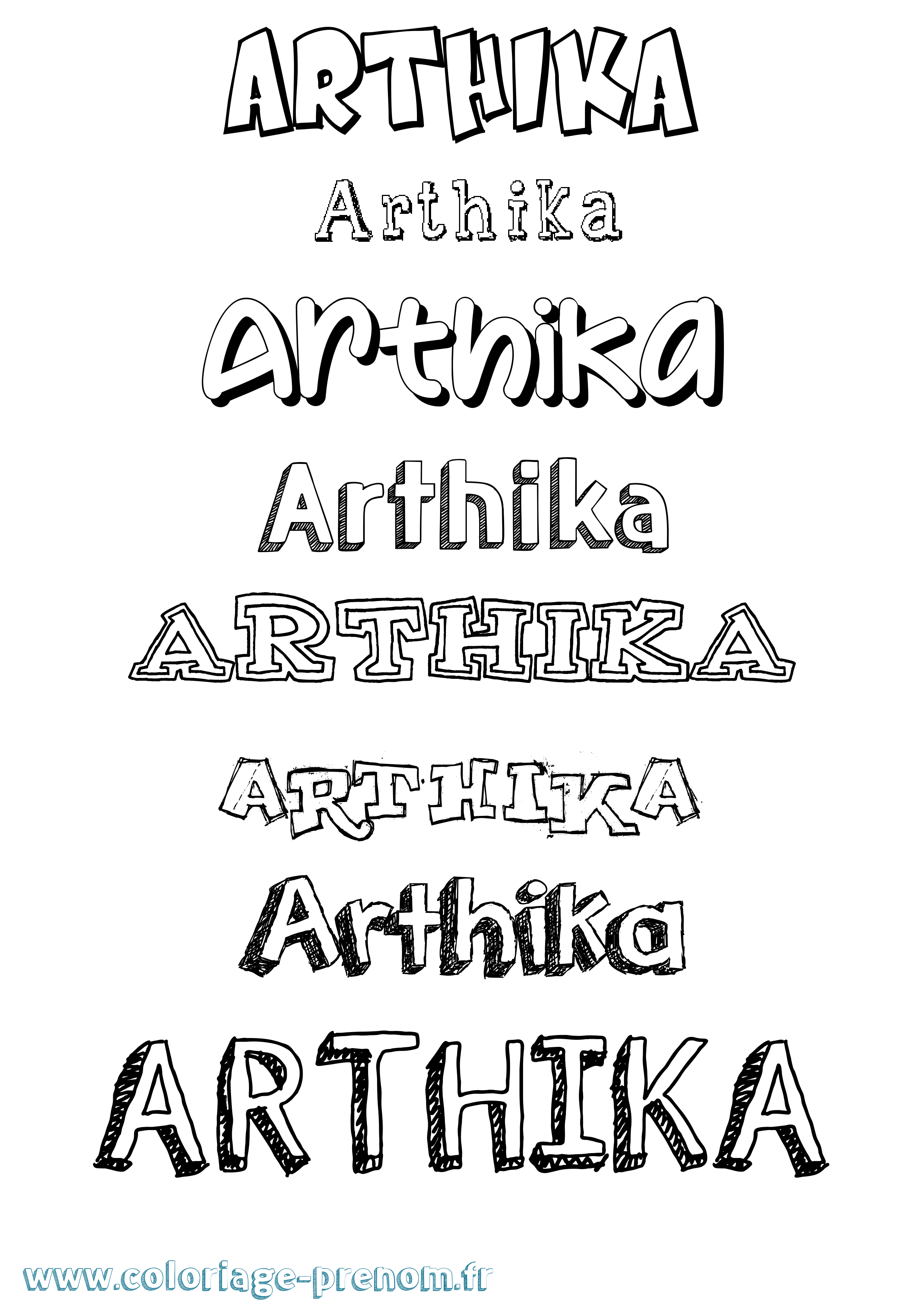 Coloriage prénom Arthika Dessiné