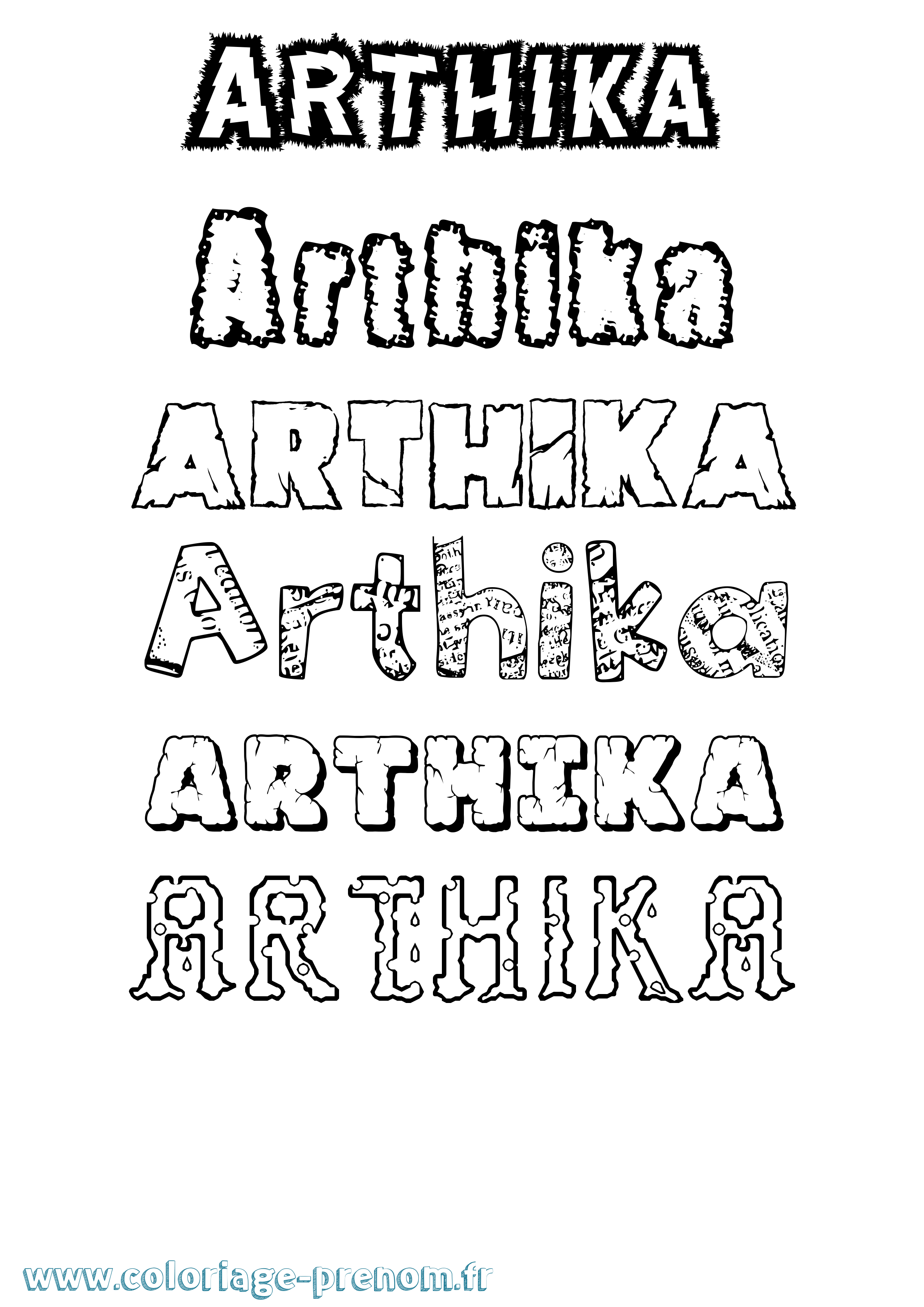 Coloriage prénom Arthika Destructuré